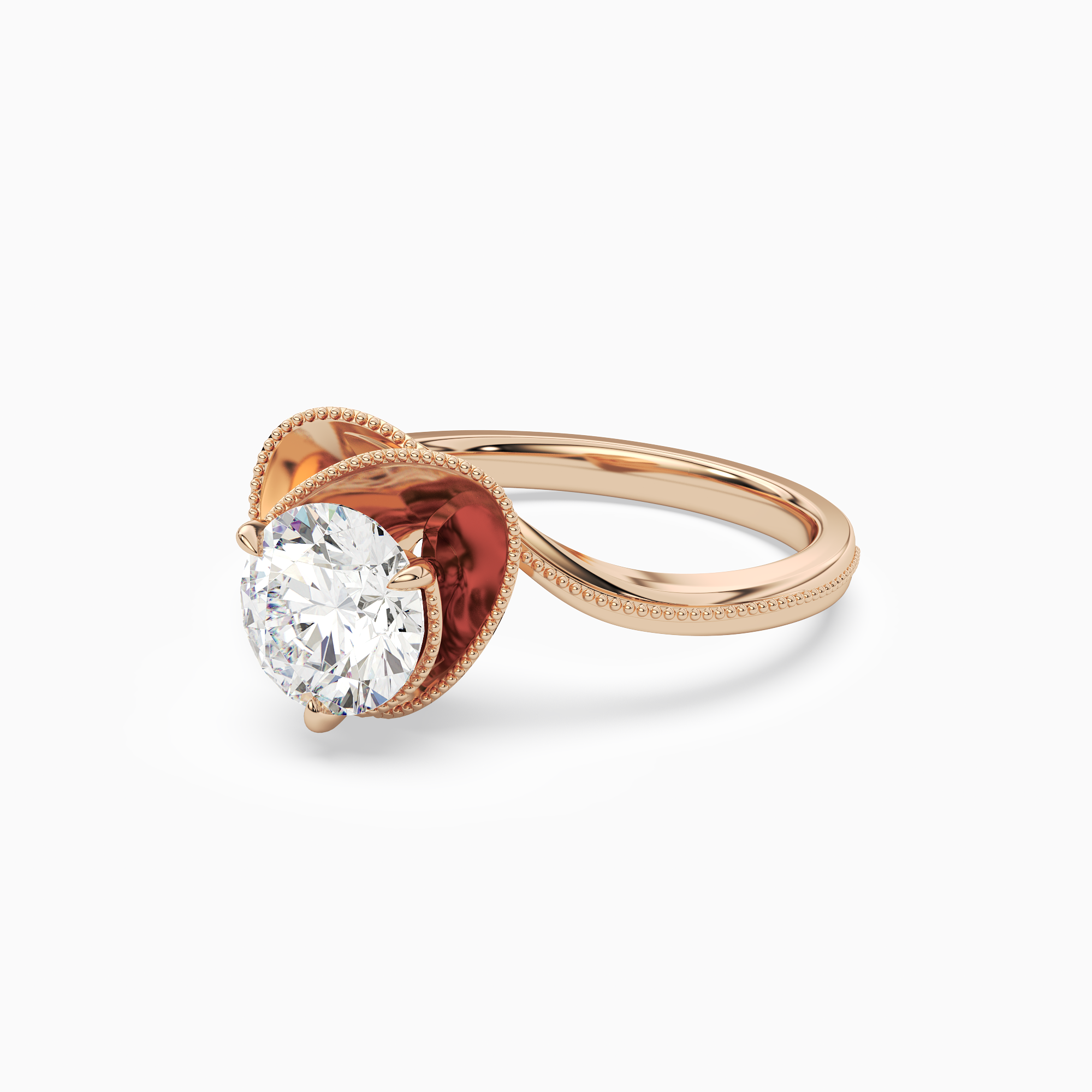 Round Natural-Inspired Crossover Solitaire in 14K Rose Gold top angle