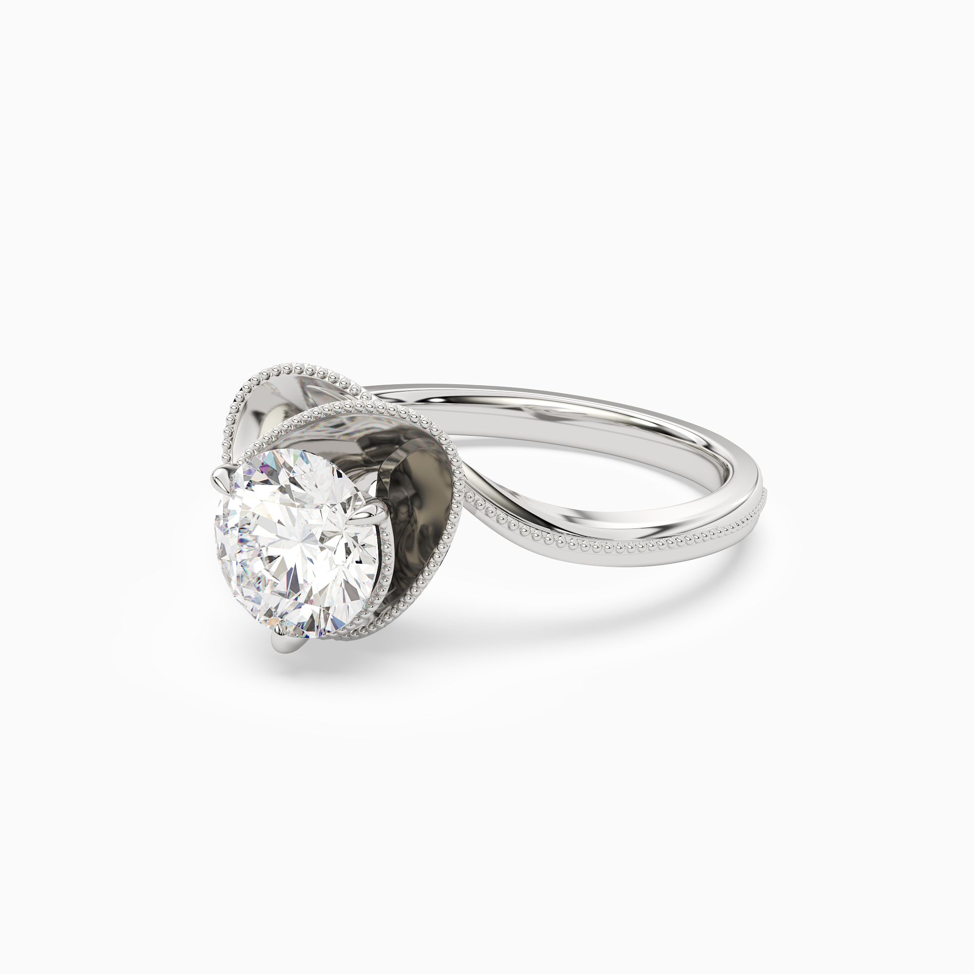 Round Natural-Inspired Crossover Solitaire in 14K White Gold top angle