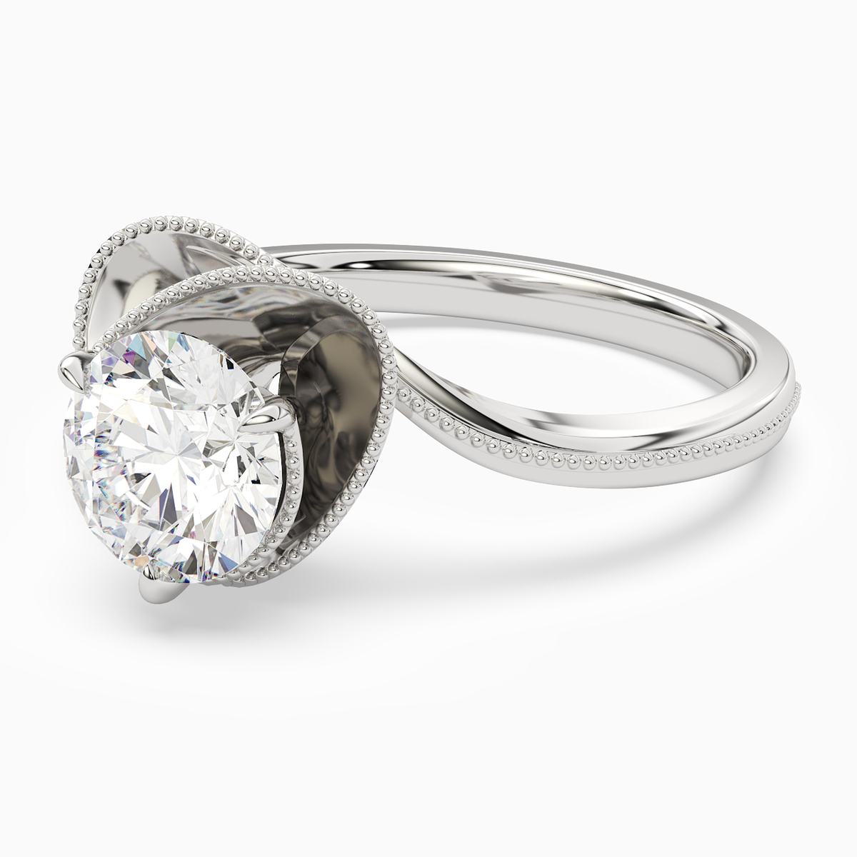 Round Natural-Inspired Crossover Solitaire in 14K White Gold top angle