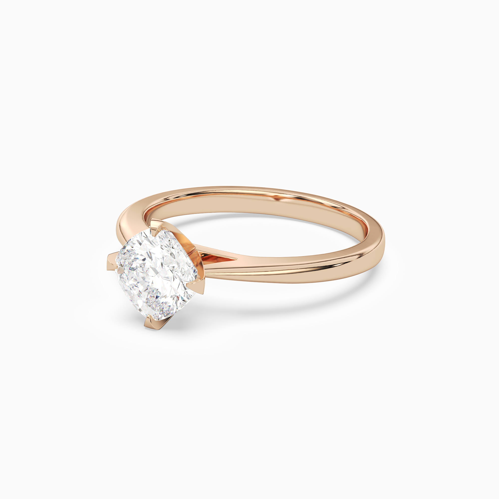 Cushion Petal Head Solitaire in 14K Rose Gold top angle