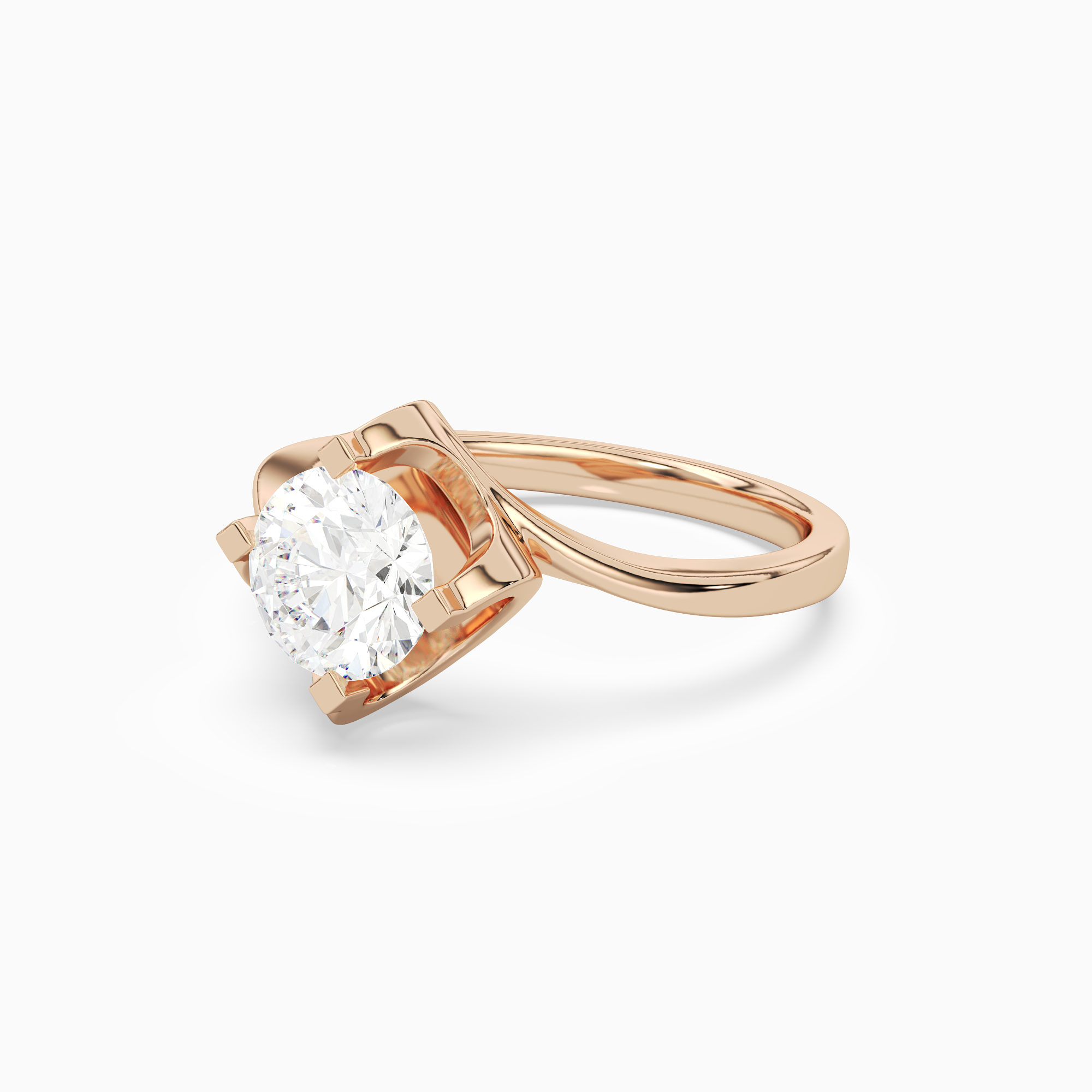 Round Bypass Solitaire in 14K Rose Gold top angle