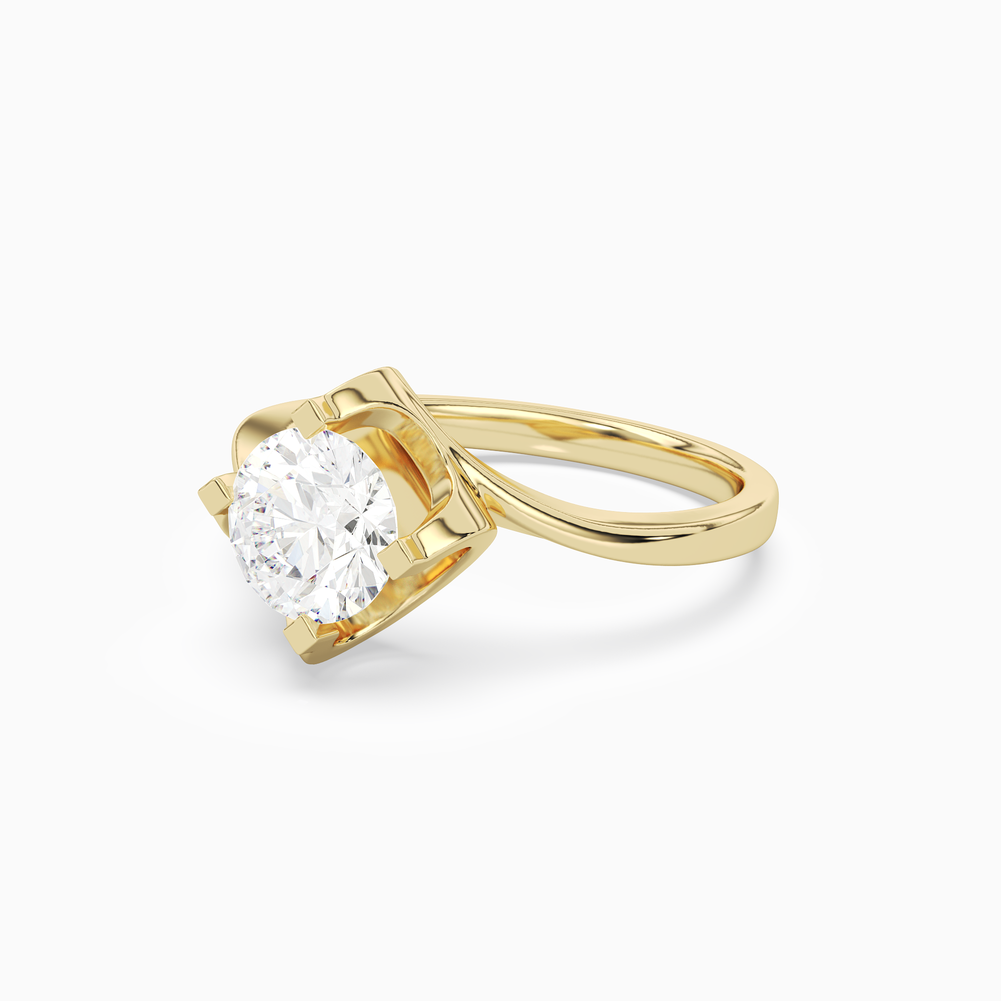 Round Bypass Solitaire in 18K Yellow Gold top angle