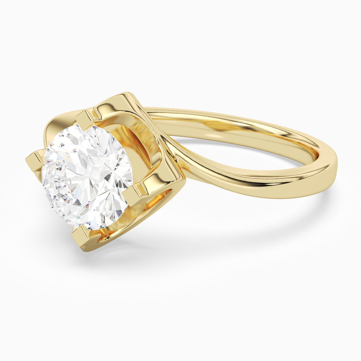 Round Bypass Solitaire in 18K Yellow Gold top angle