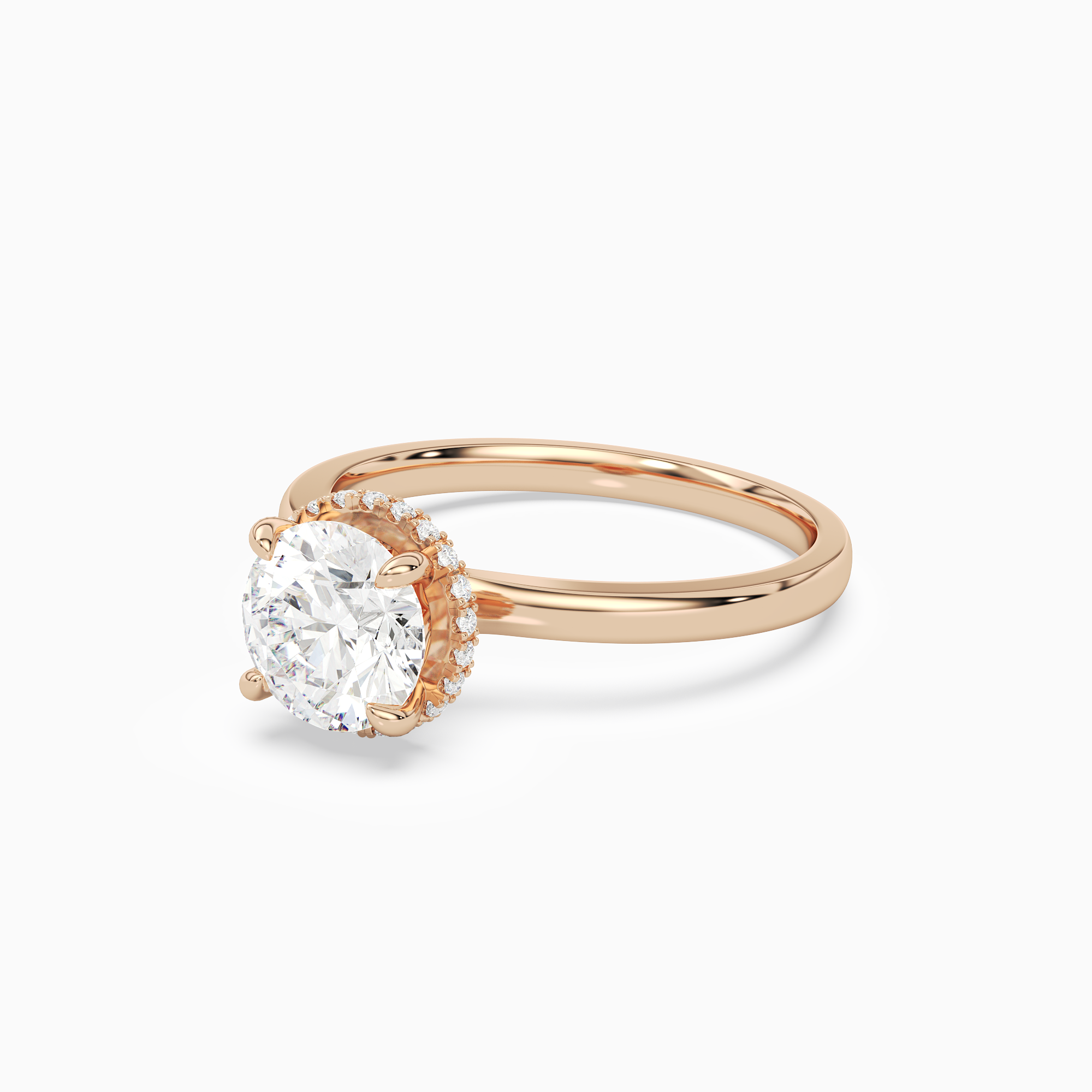 Round Double Hidden Halo Plain in 14K Rose Gold top angle