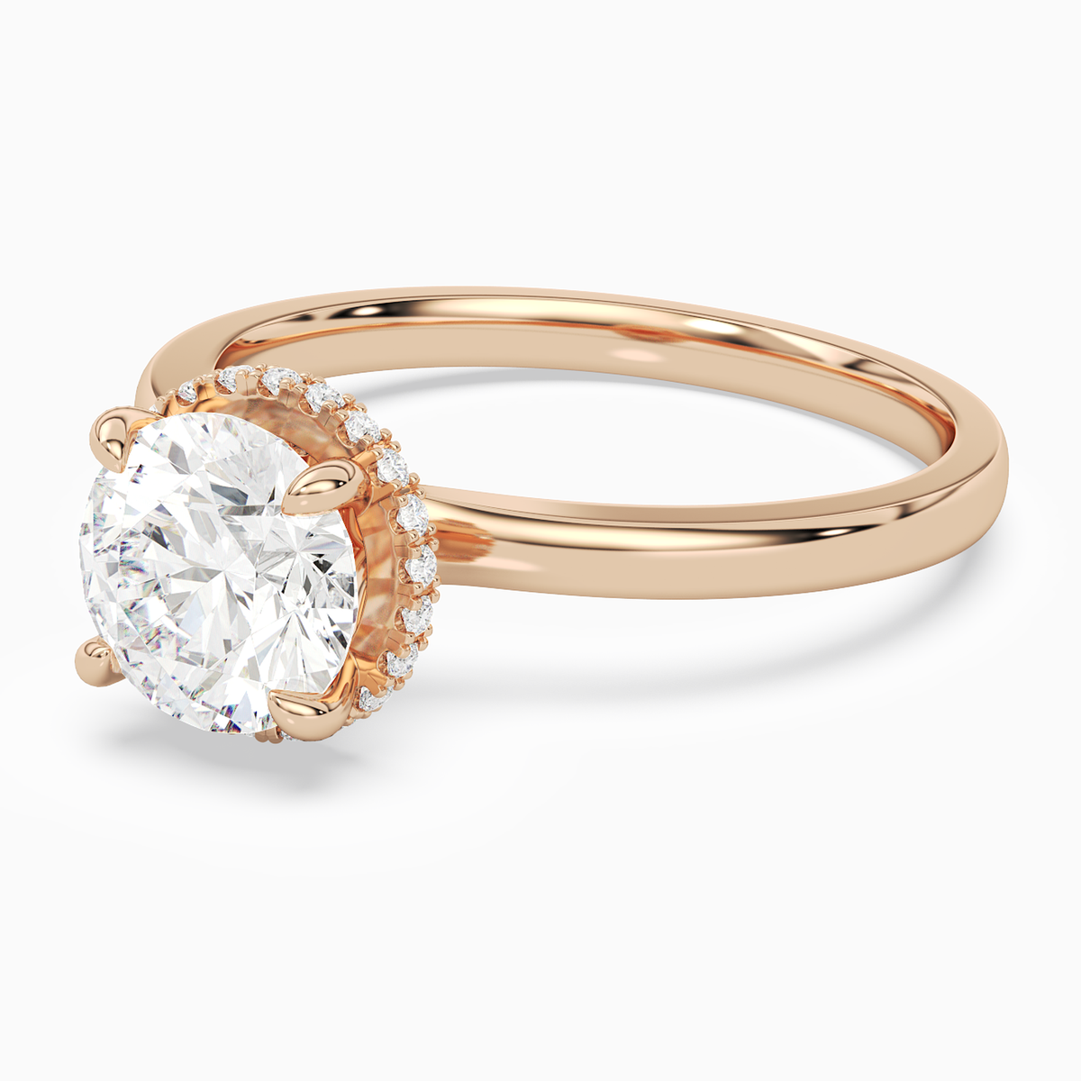 Round Double Hidden Halo Plain in 14K Rose Gold top angle