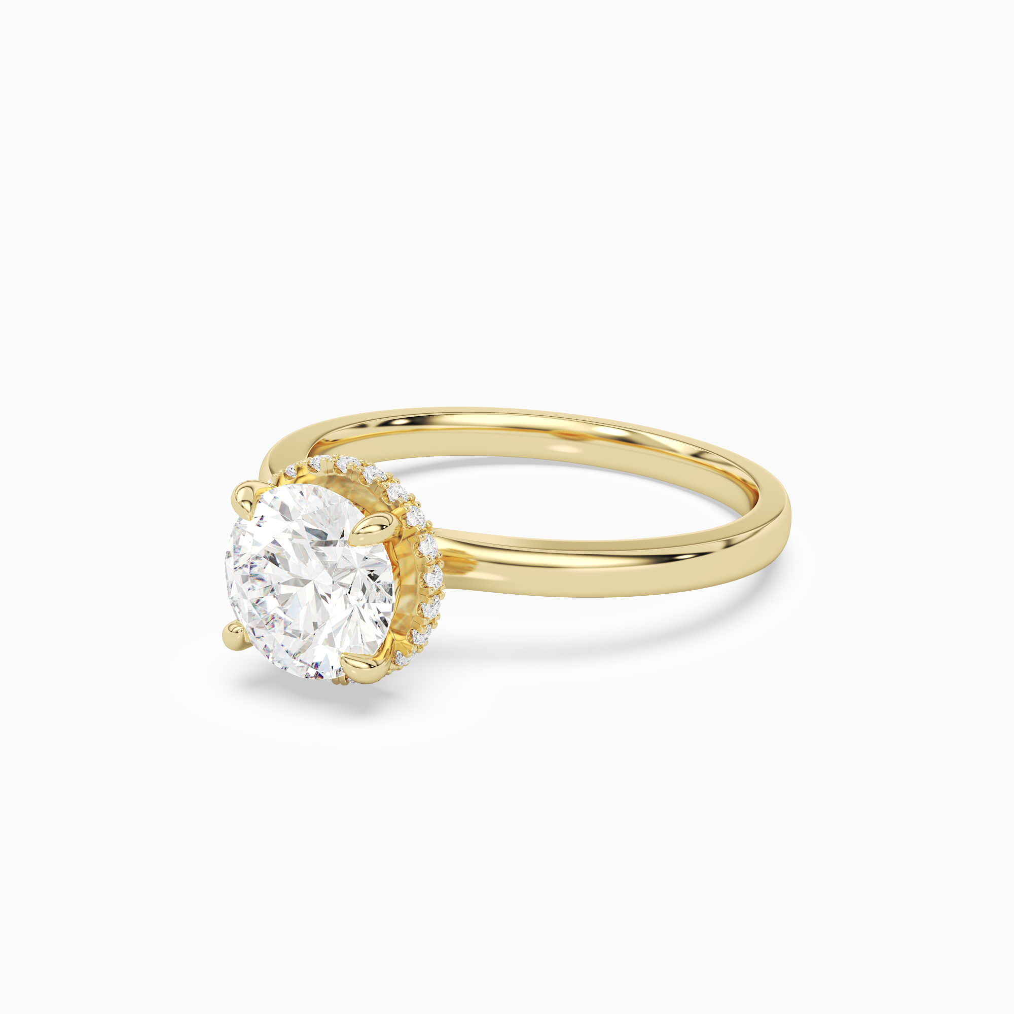 Round Double Hidden Halo Plain in 14K Yellow Gold top angle