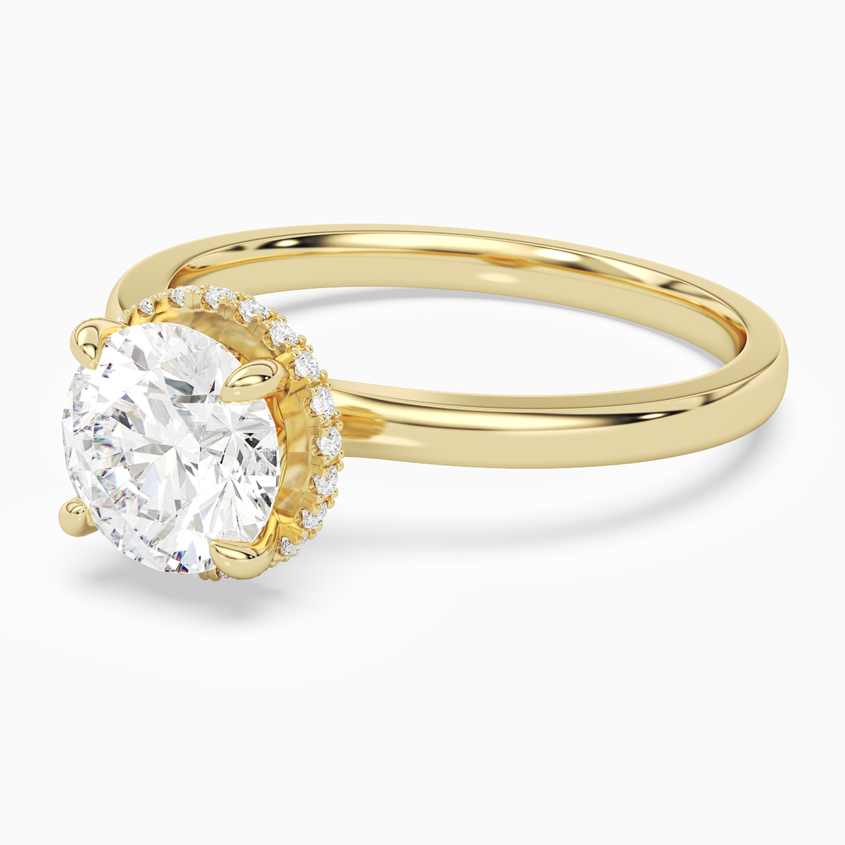 Round Double Hidden Halo Plain in 18K Yellow Gold top angle