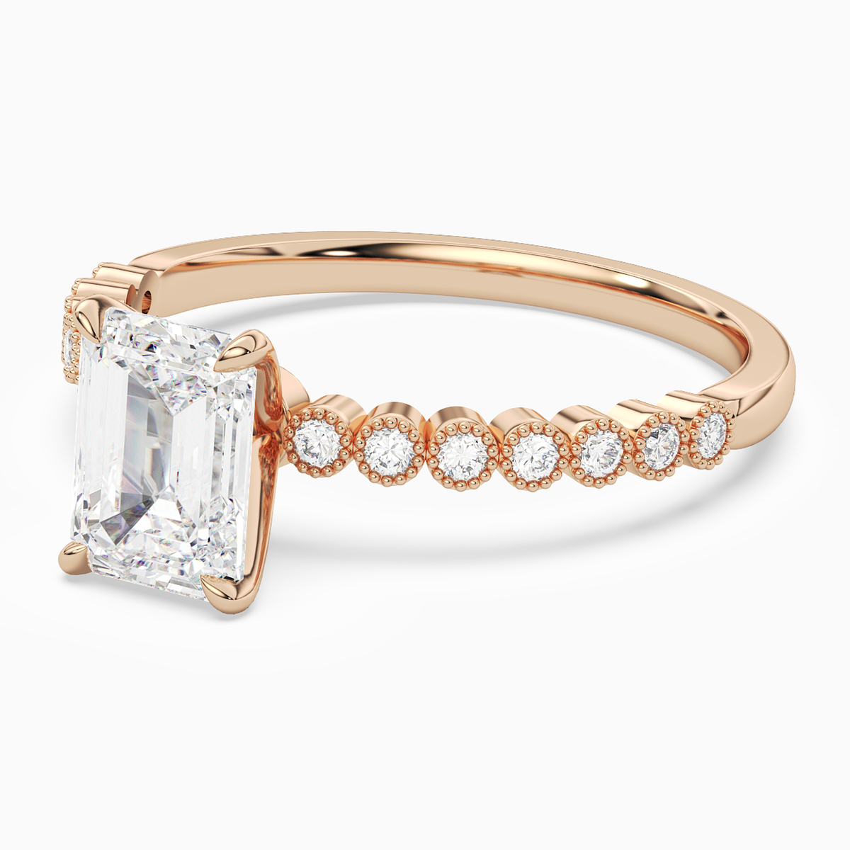 Emerald Accent Shoulder Solitaire in 14K Rose Gold top angle