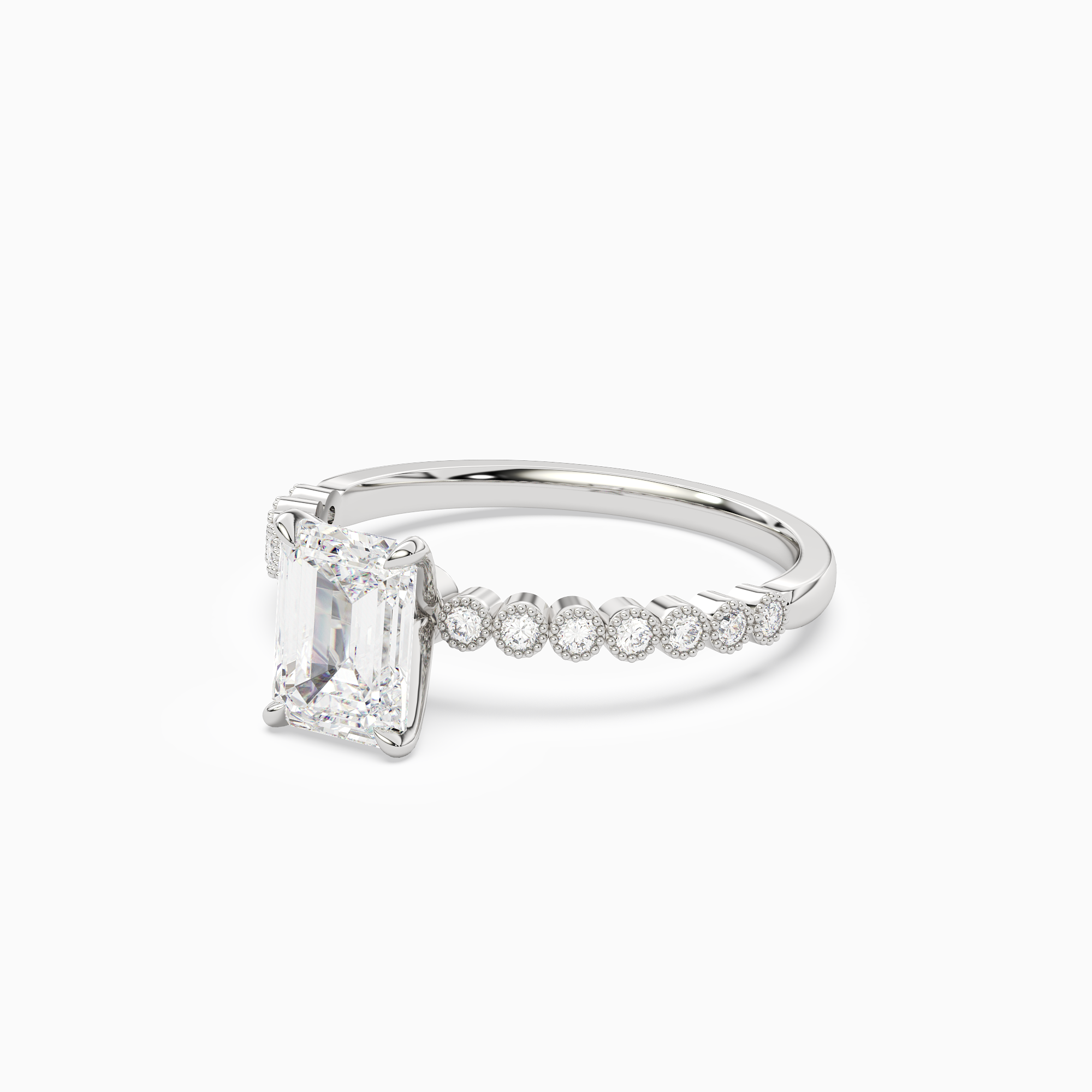 Emerald Accent Shoulder Solitaire in 14K White Gold top angle