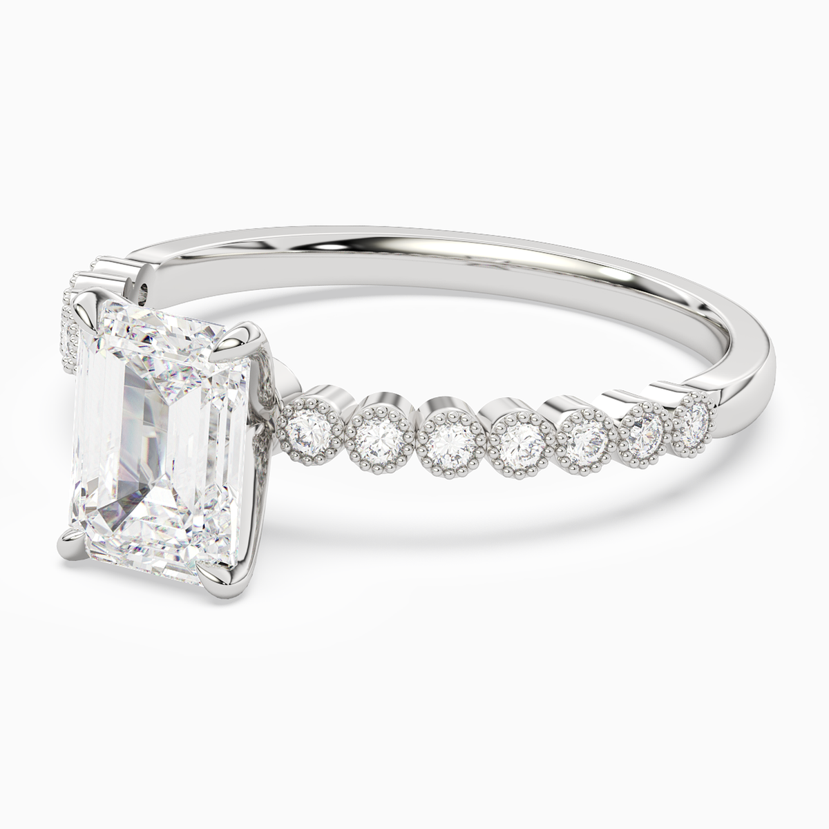 Emerald Accent Shoulder Solitaire in 14K White Gold top angle