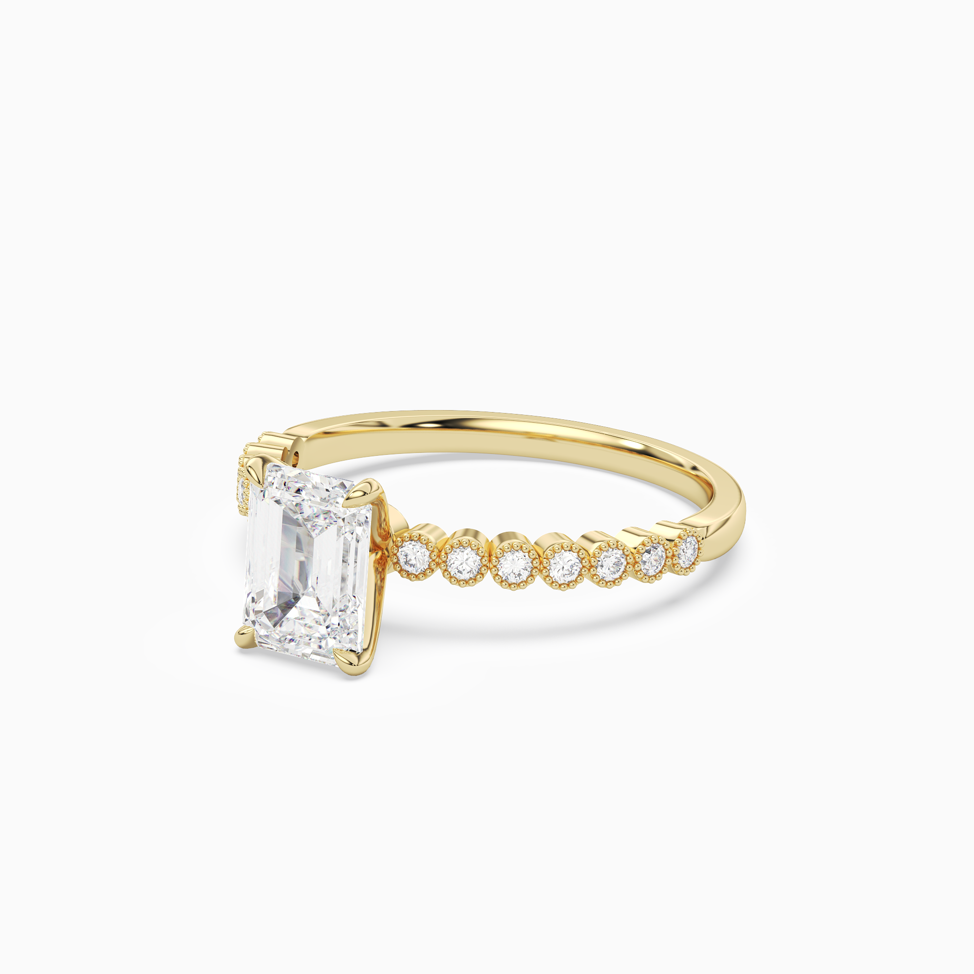 Emerald Accent Shoulder Solitaire in 18K Yellow Gold top angle
