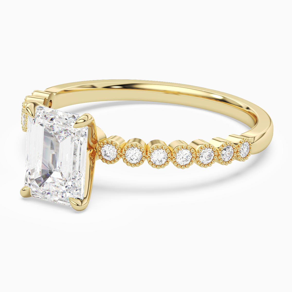 Emerald Accent Shoulder Solitaire in 18K Yellow Gold top angle