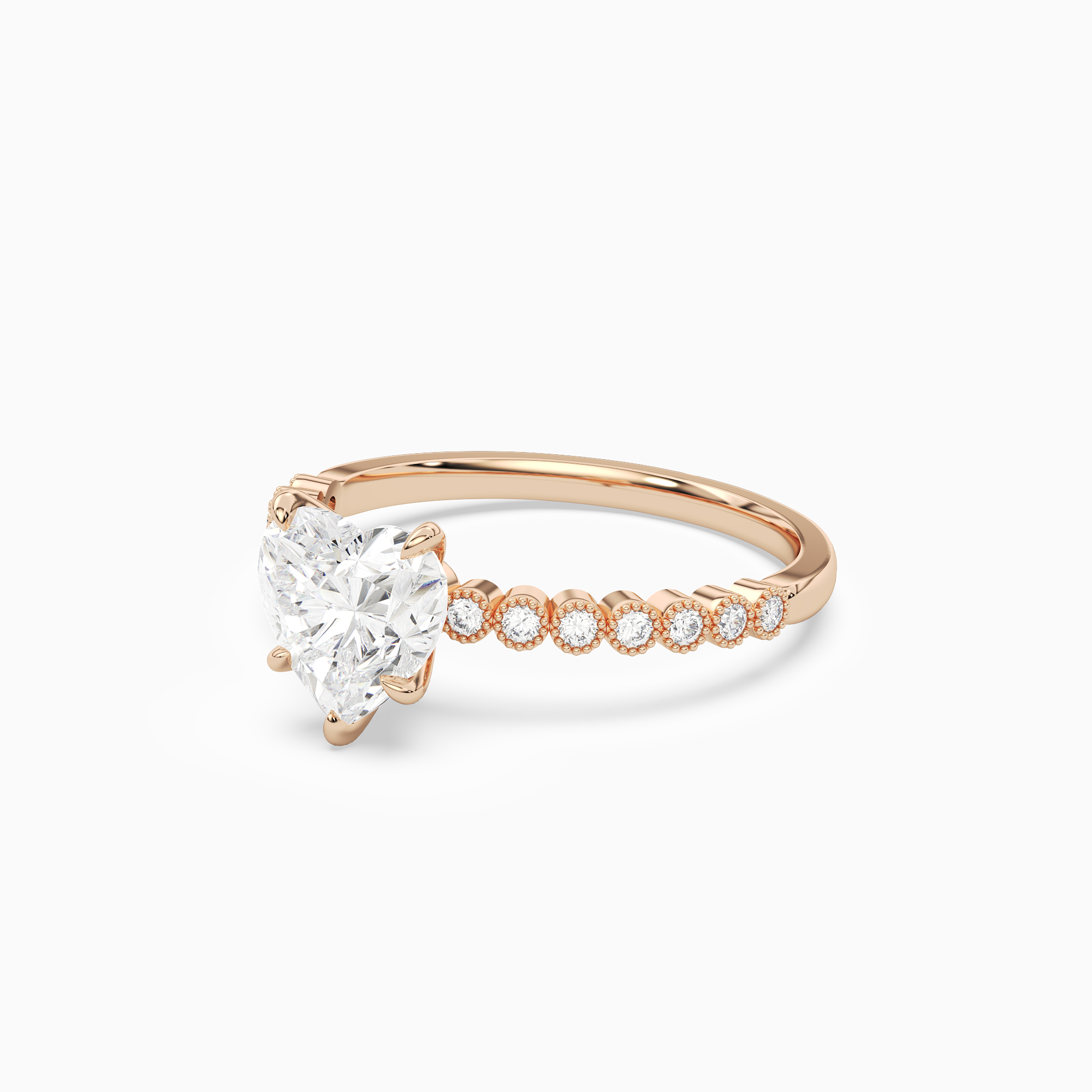 Heart Accent Shoulder Solitaire in 14K Rose Gold top angle