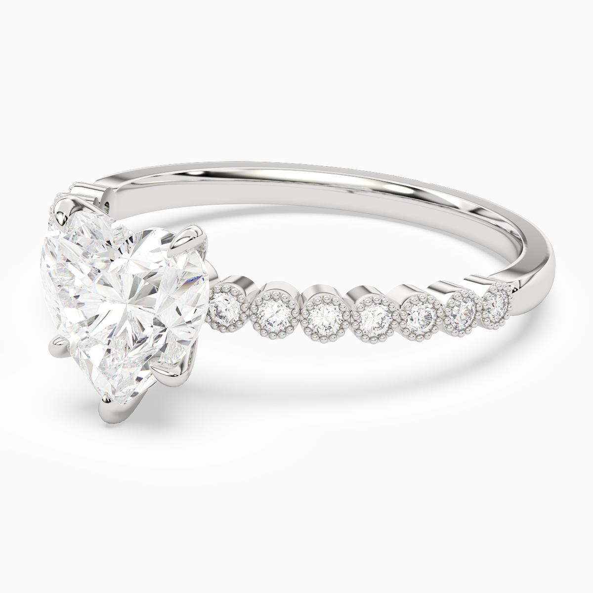 Heart Accent Shoulder Solitaire in 14K White Gold top angle