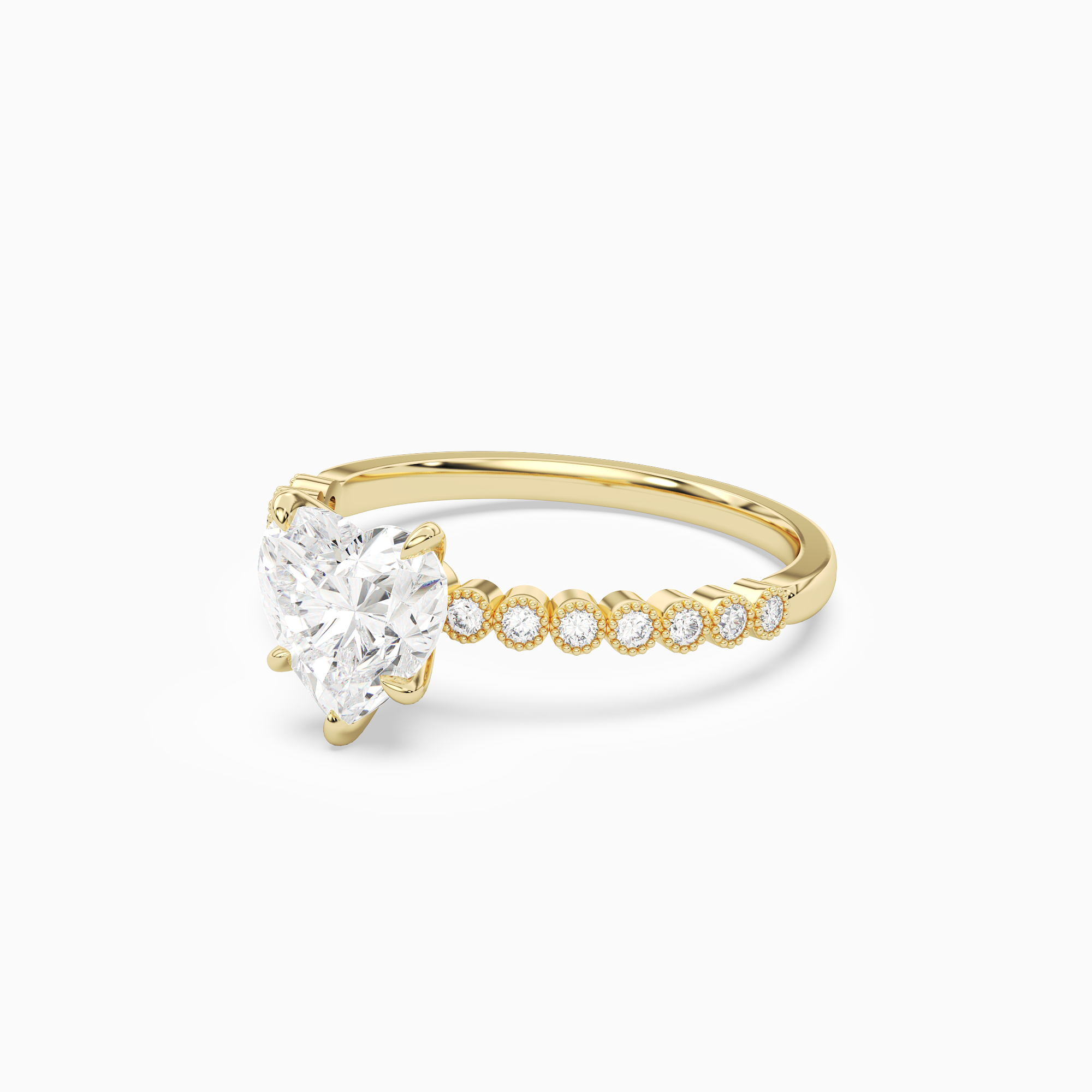 Heart Accent Shoulder Solitaire in 18K Yellow Gold top angle