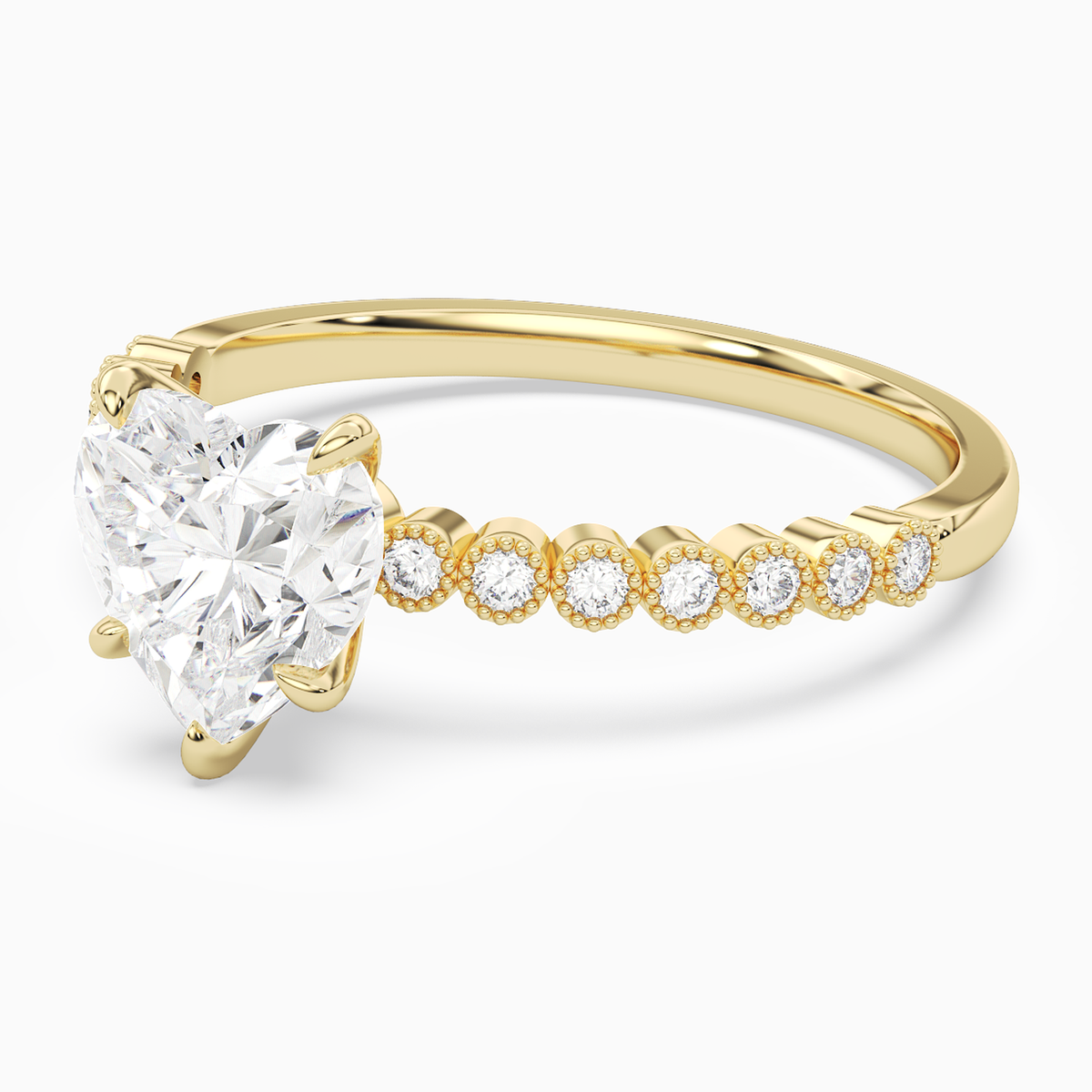 Heart Accent Shoulder Solitaire in 18K Yellow Gold top angle