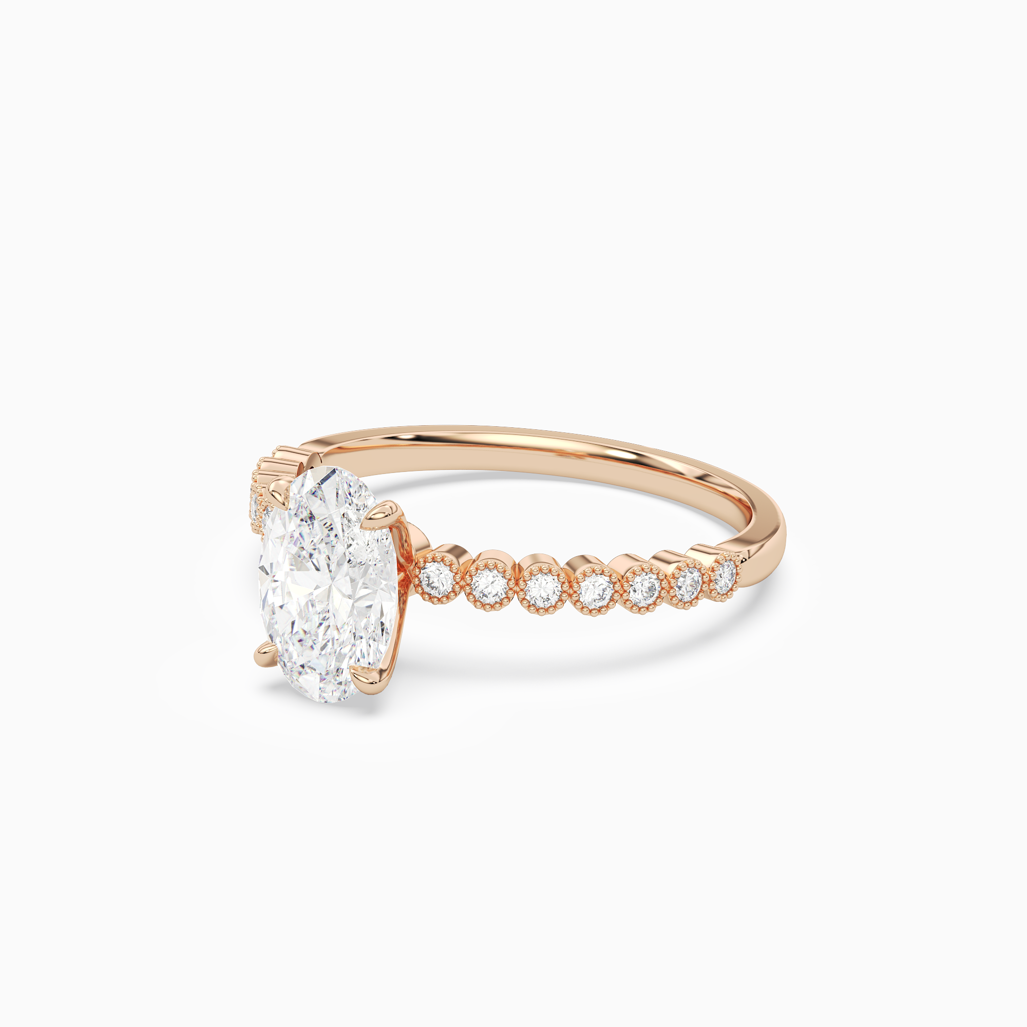 Oval Accent Shoulder Solitaire in 14K Rose Gold top angle