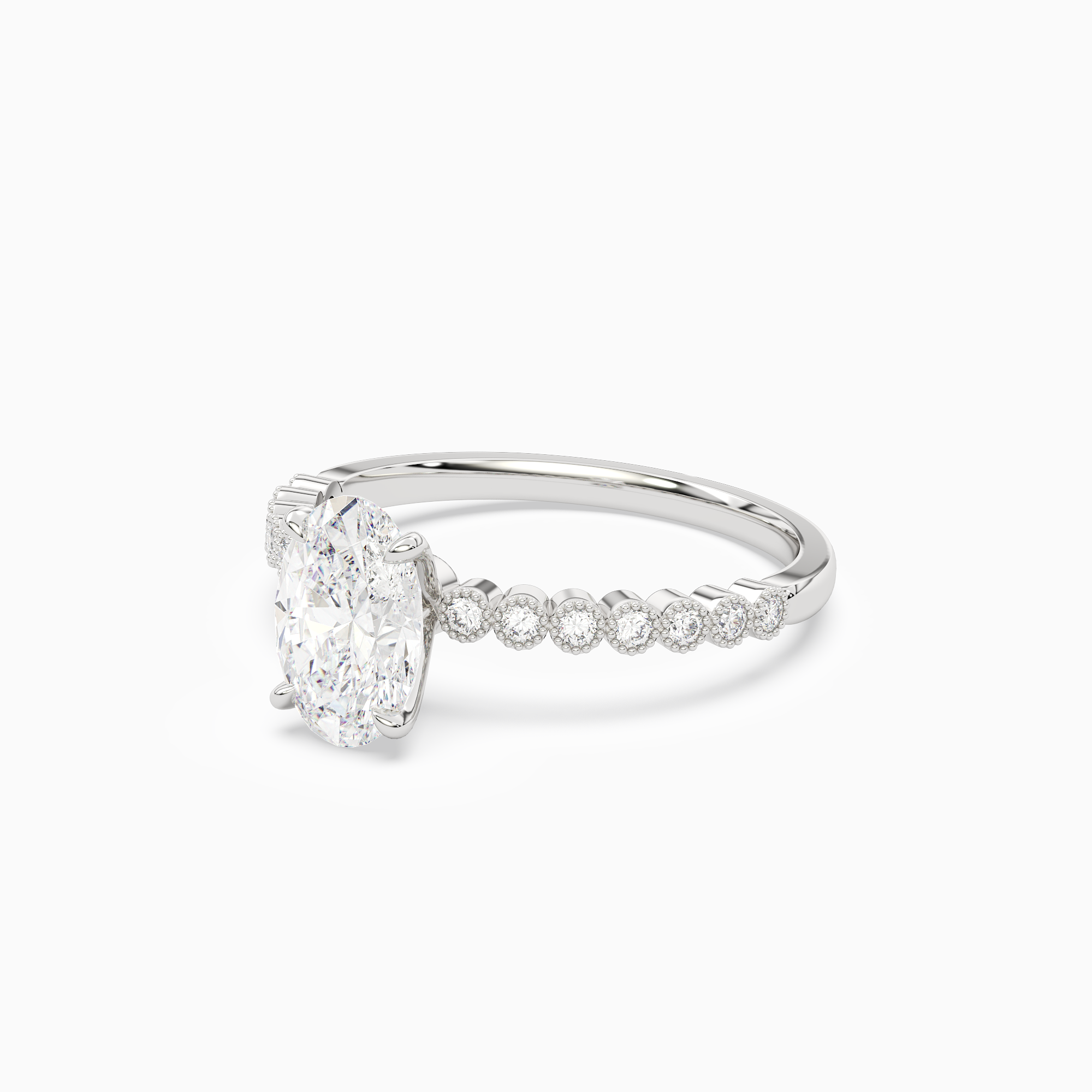 Oval Accent Shoulder Solitaire in 18K White Gold top angle