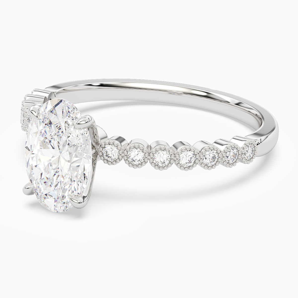 Oval Accent Shoulder Solitaire in 18K White Gold top angle