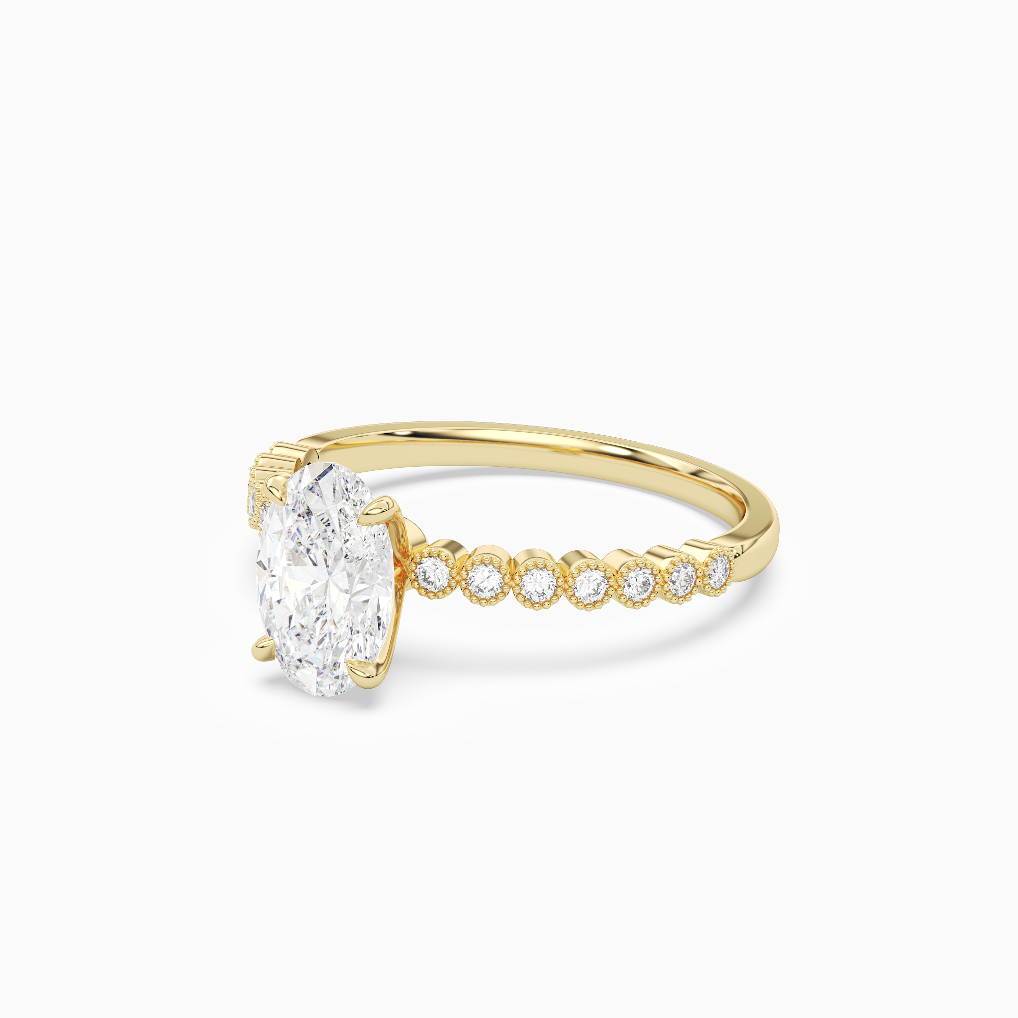 Oval Accent Shoulder Solitaire in 18K Yellow Gold top angle