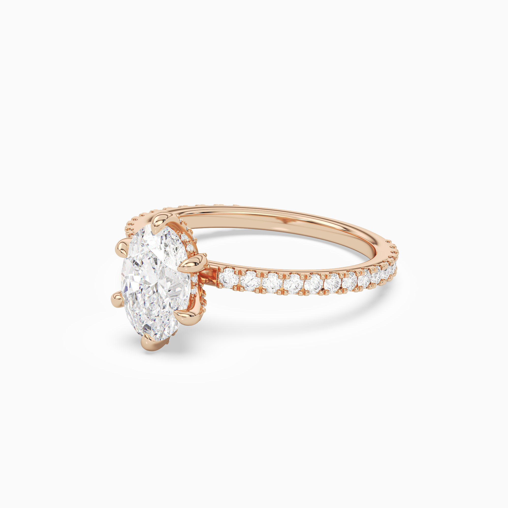 Oval Hidden Halo Accent Six-Prong Pavé in 14K Rose Gold top angle