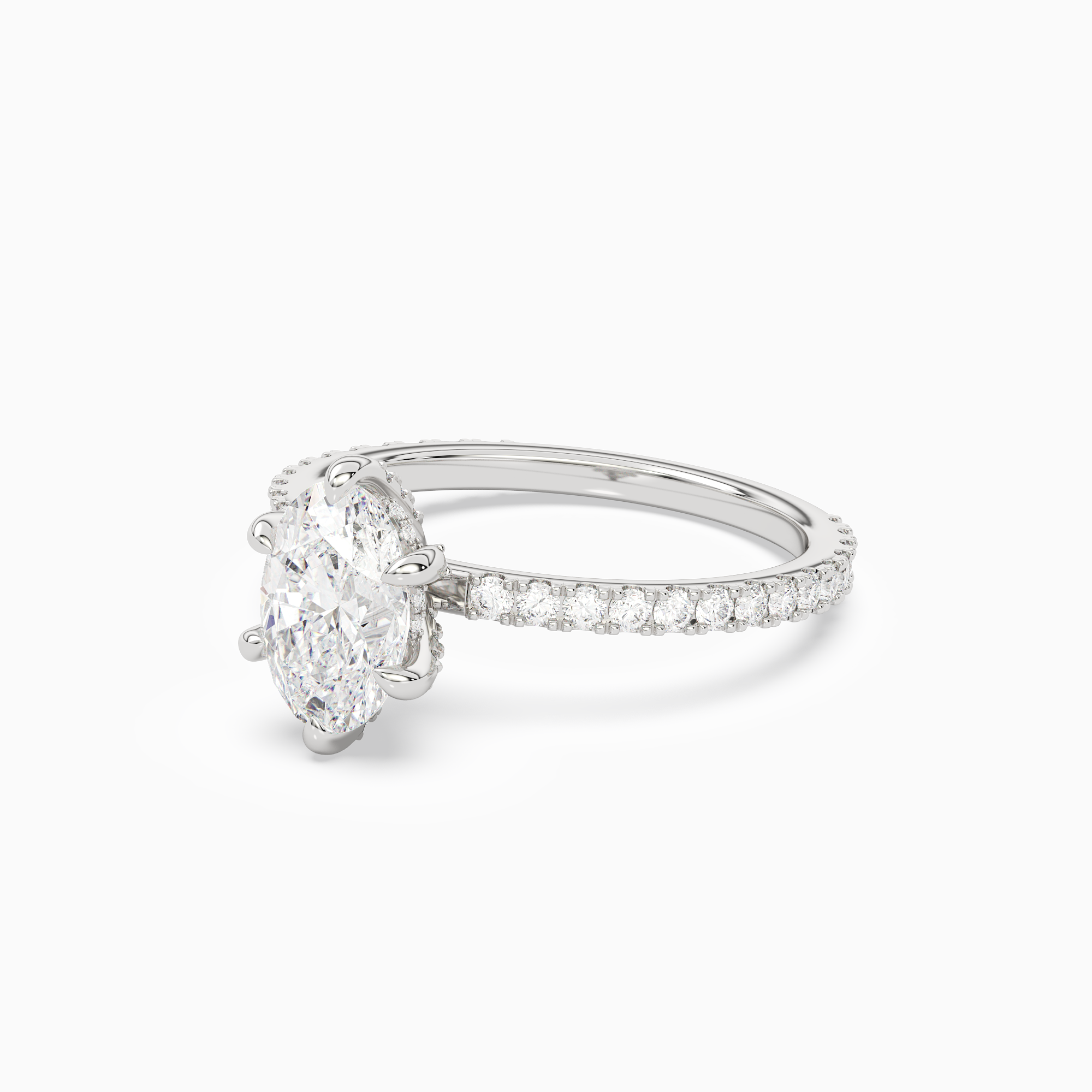 Oval Hidden Halo Accent Six-Prong Pavé in 14K White Gold top angle