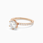 Round Hidden Halo Accent Six-Prong Pavé in 14K Rose Gold top angle