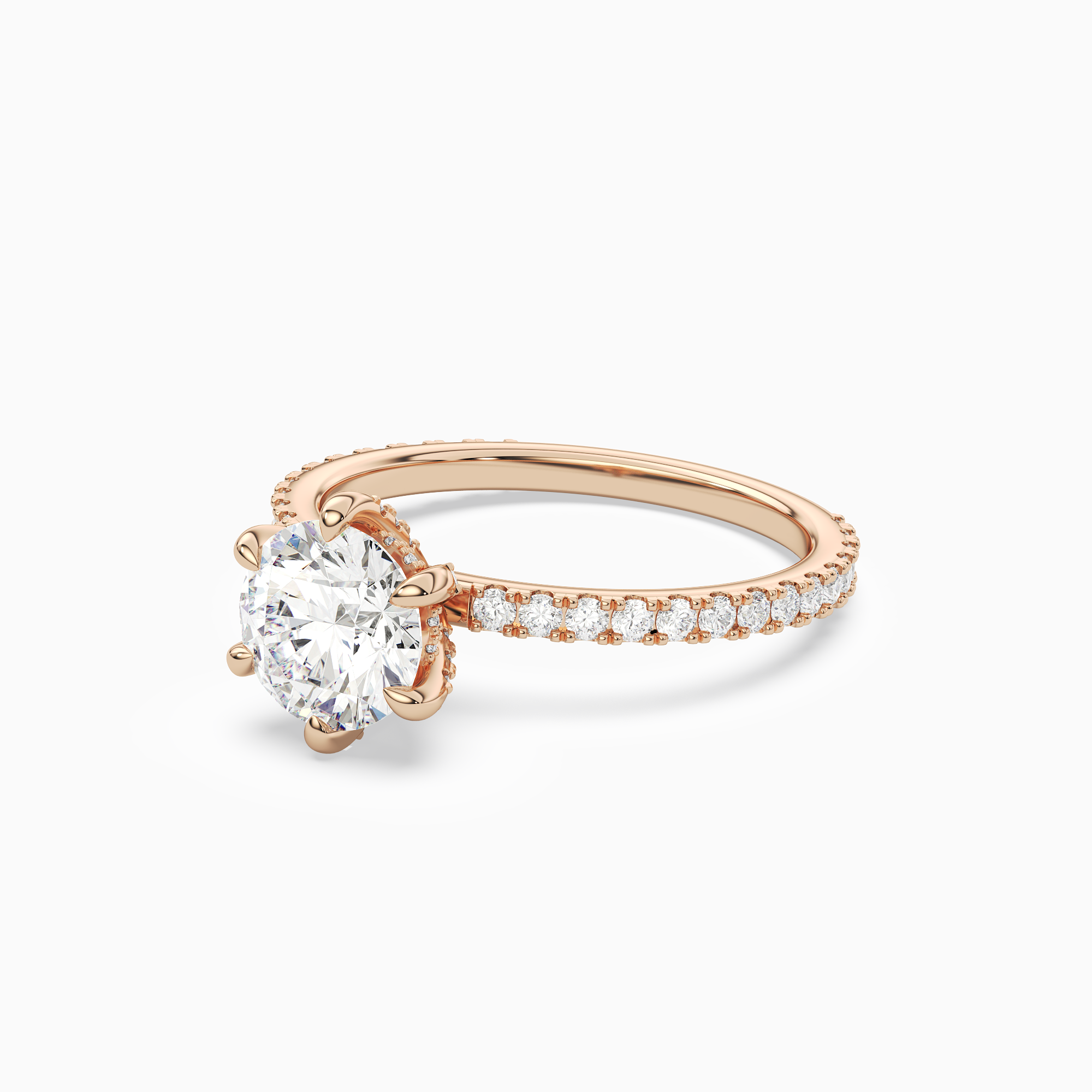 Round Hidden Halo Accent Six-Prong Pavé in 14K Rose Gold top angle