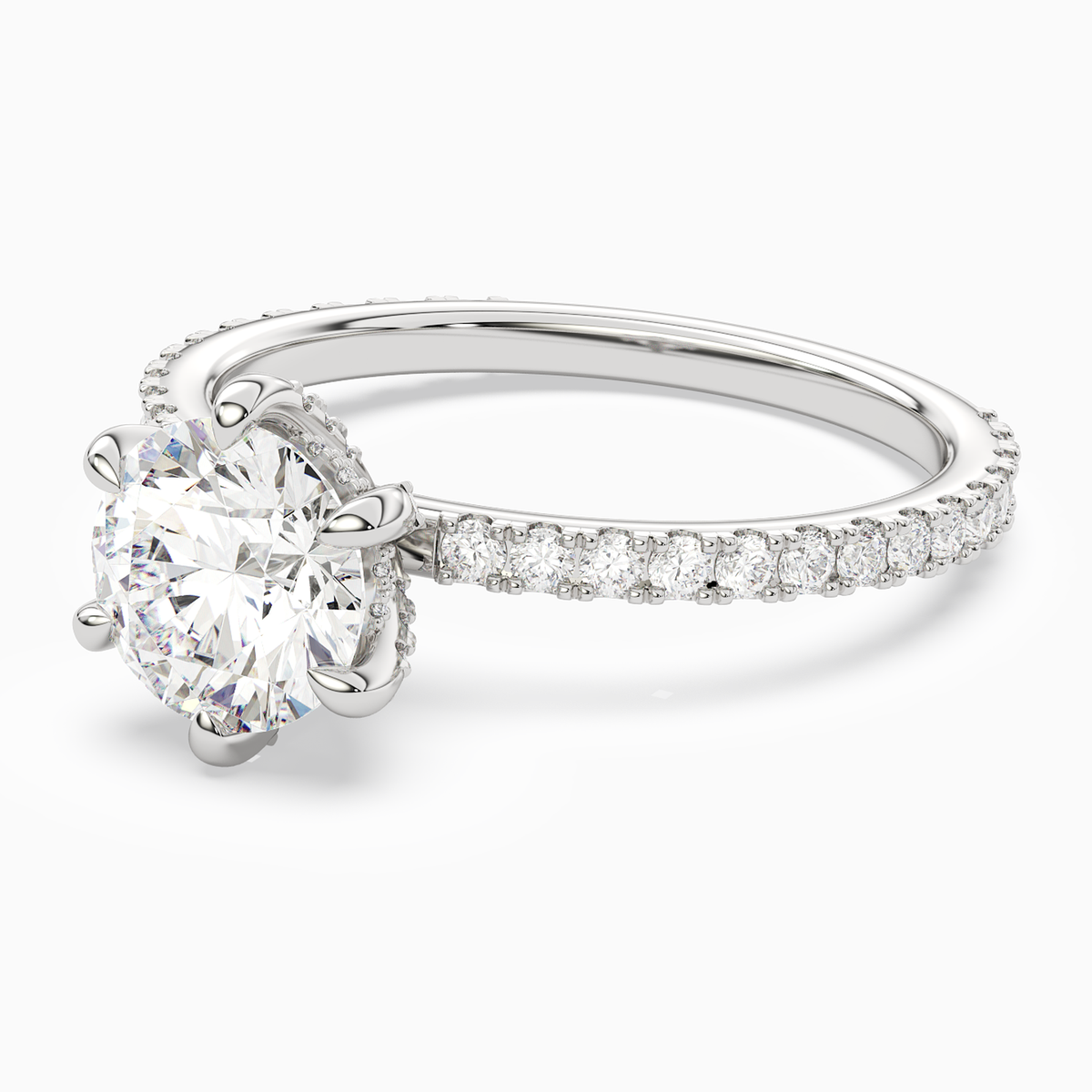 Round Hidden Halo Accent Six-Prong Pavé in 14K White Gold top angle