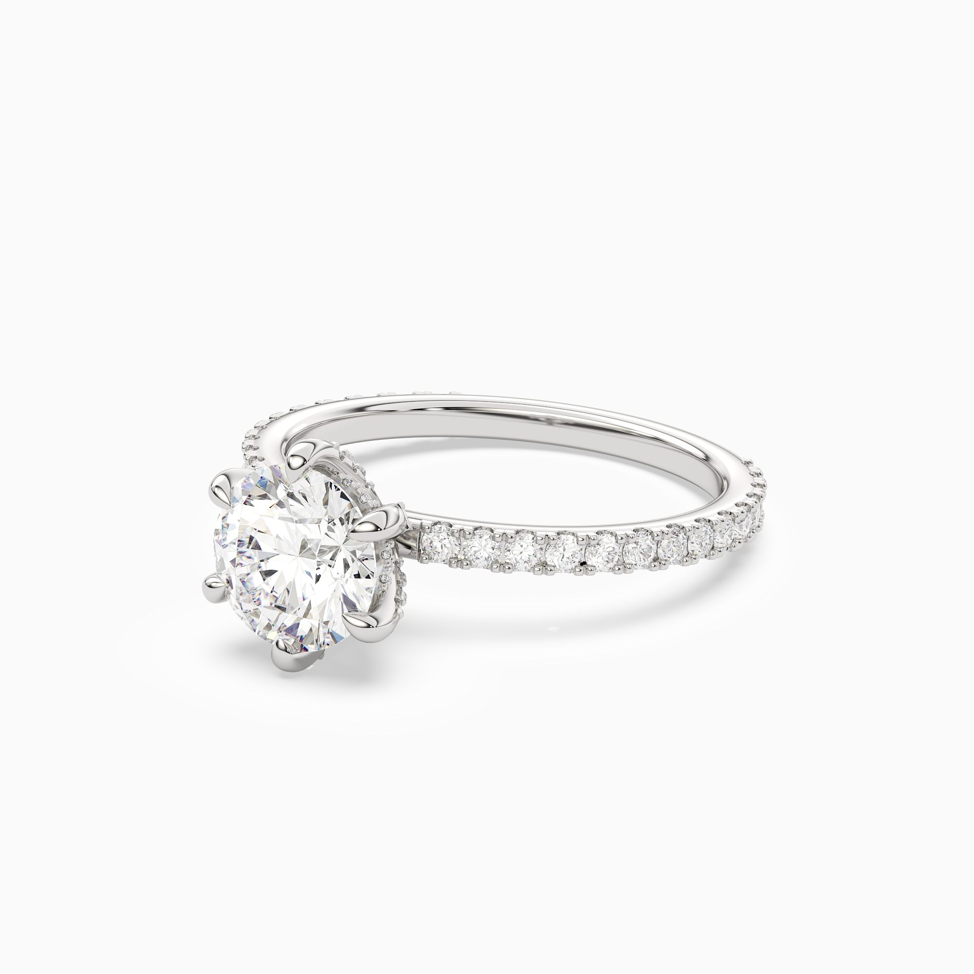 Round Hidden Halo Accent Six-Prong Pavé in 18K White Gold top angle