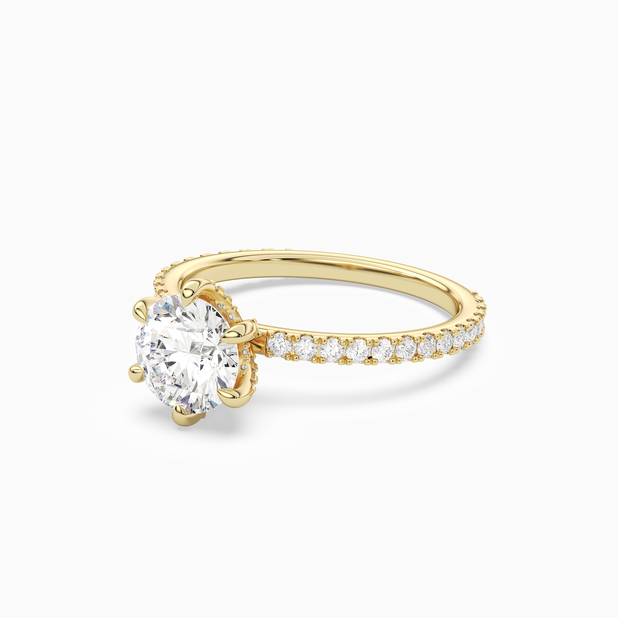 Round Hidden Halo Accent Six-Prong Pavé in 18K Yellow Gold top angle