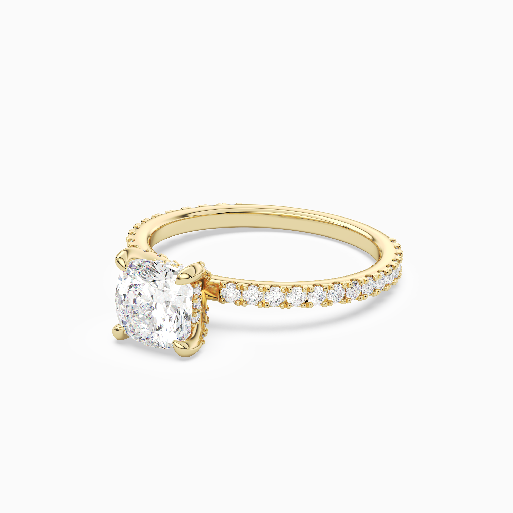 Cushion Hidden Halo Accent Luxe Pavé in 14K Yellow Gold top angle