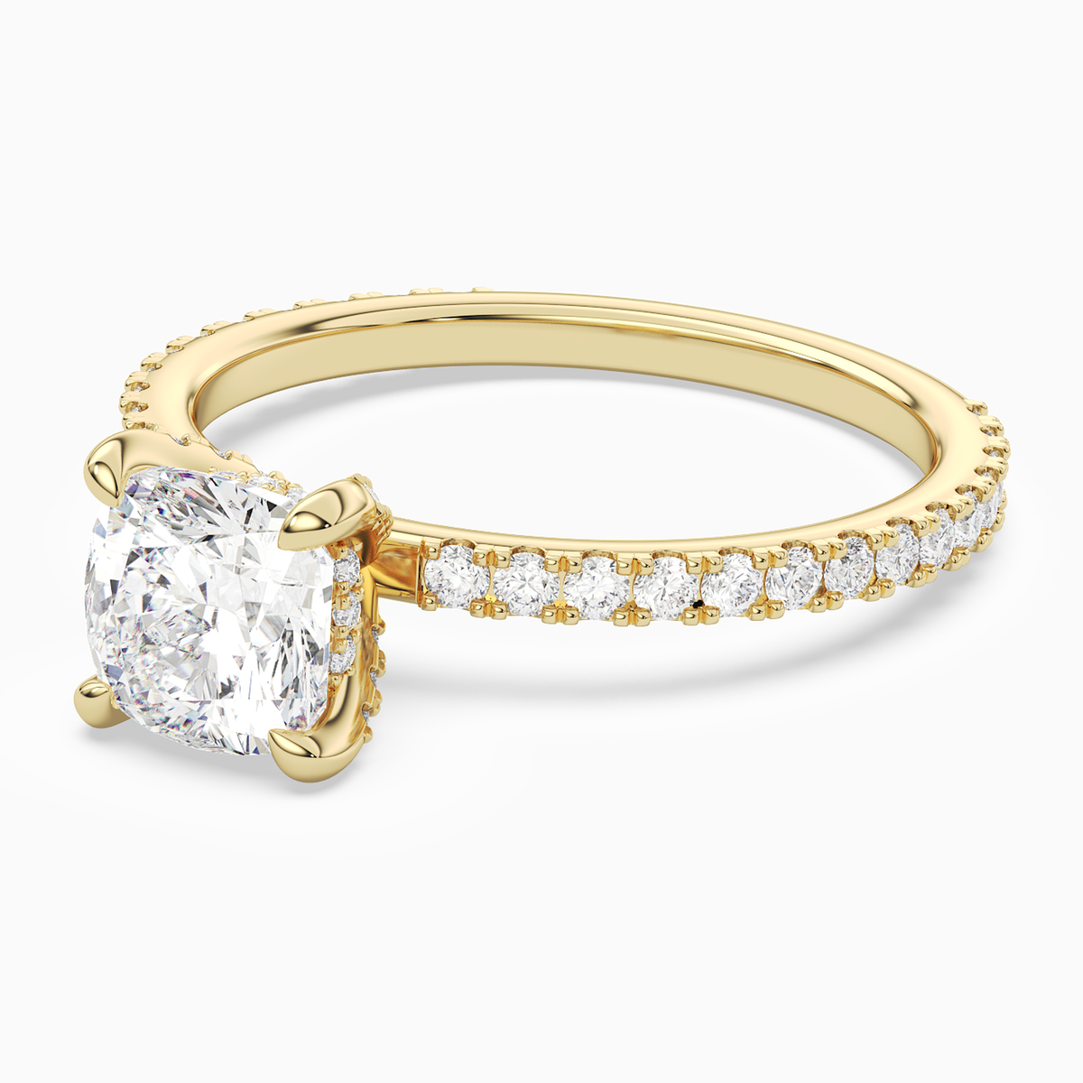 Cushion Hidden Halo Accent Luxe Pavé in 14K Yellow Gold top angle