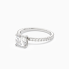 Cushion Hidden Halo Accent Luxe Pavé in Platinum top angle