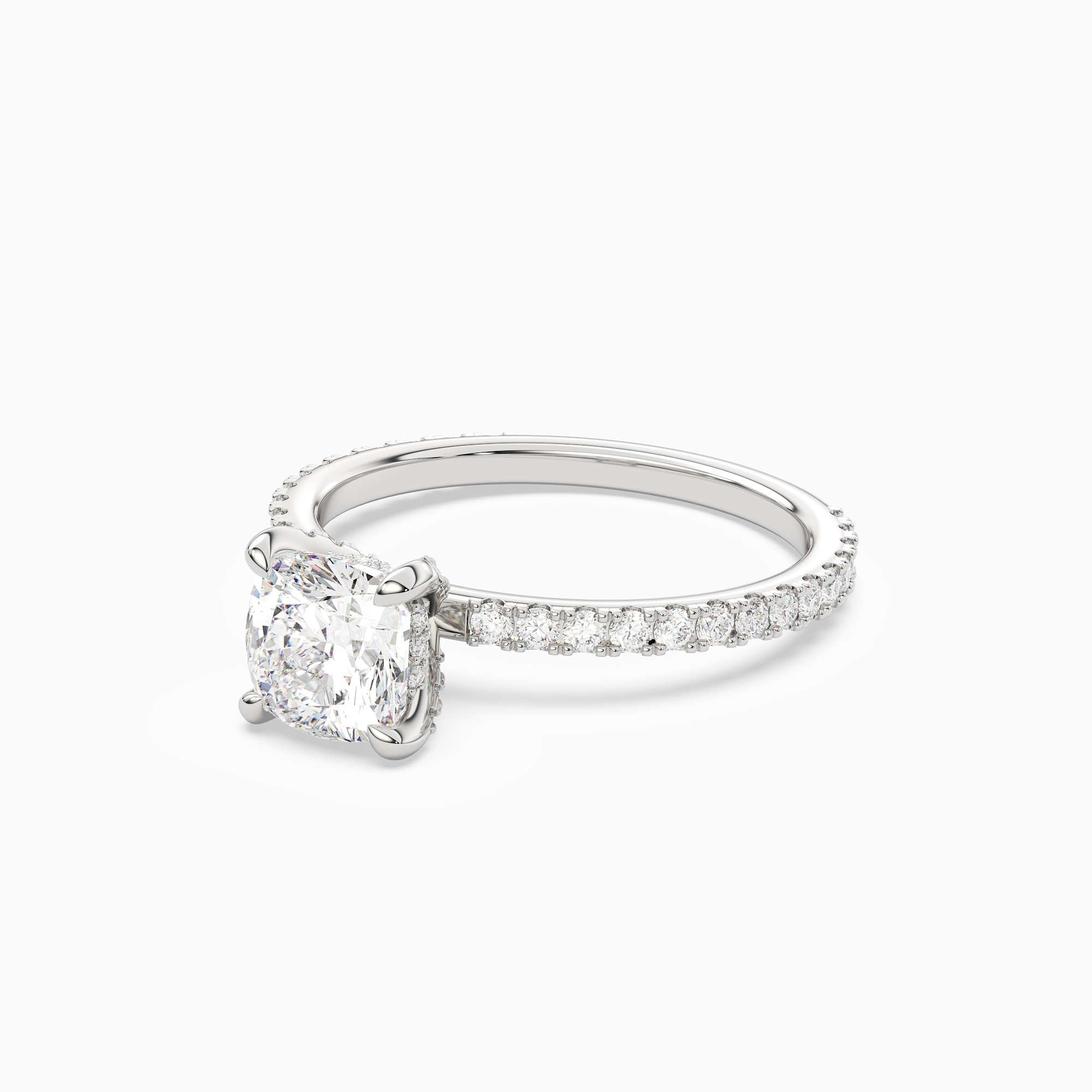 Cushion Hidden Halo Accent Luxe Pavé in Platinum top angle