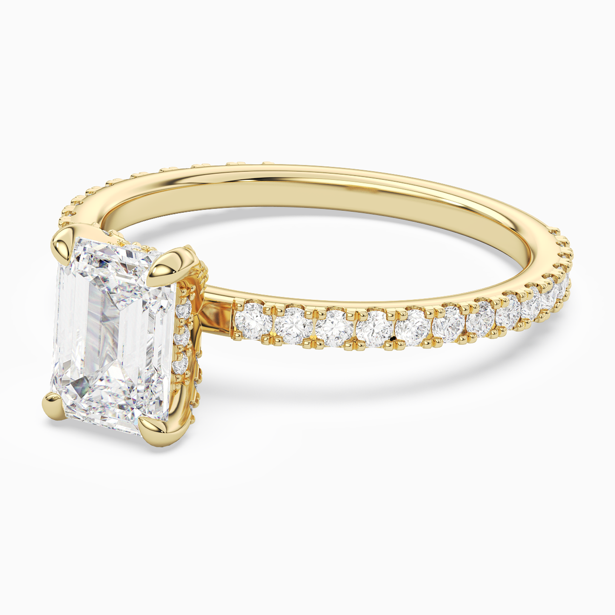 Emerald Hidden Halo Accent Luxe Pavé in 14K Yellow Gold top angle