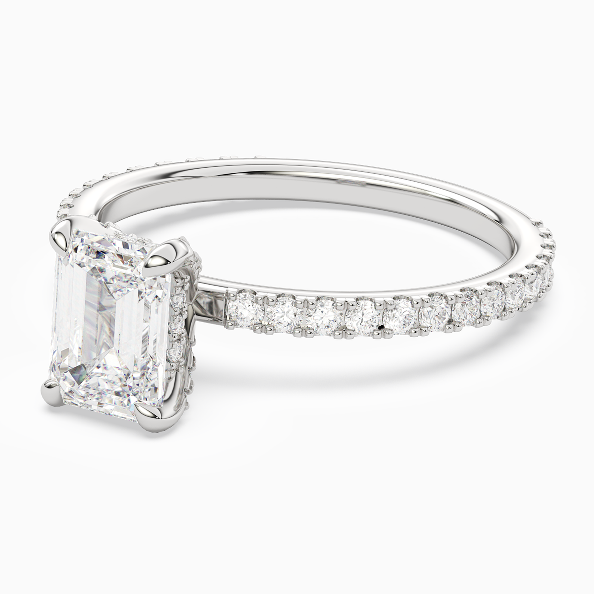 Emerald Hidden Halo Accent Luxe Pavé in Platinum top angle