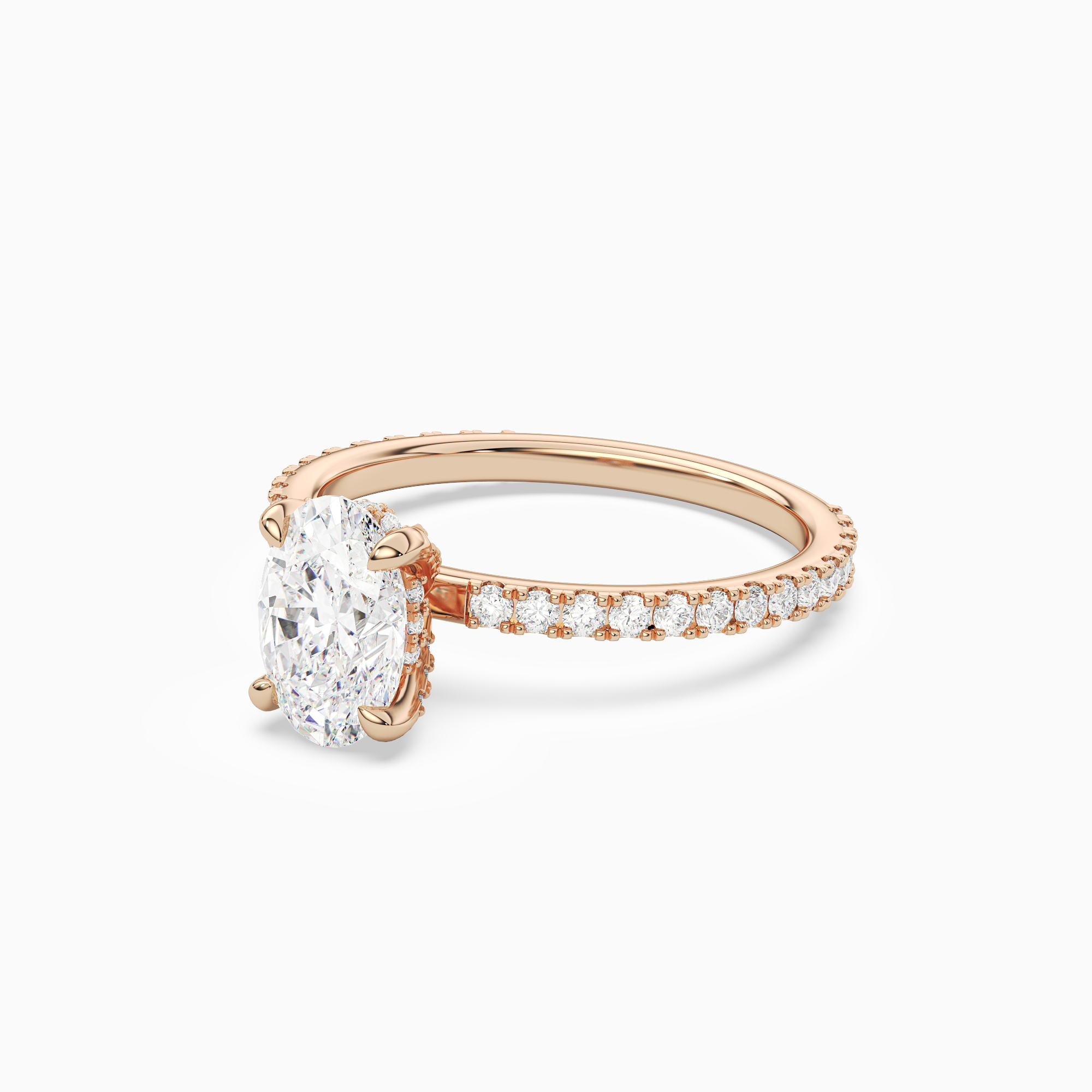Oval Hidden Halo Accent Luxe Pavé in 14K Rose Gold top angle
