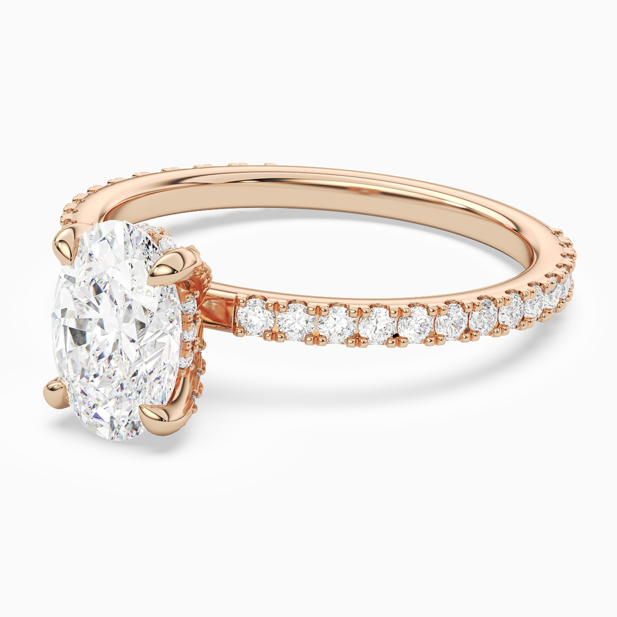 Oval Hidden Halo Accent Luxe Pavé in 14K Rose Gold top angle
