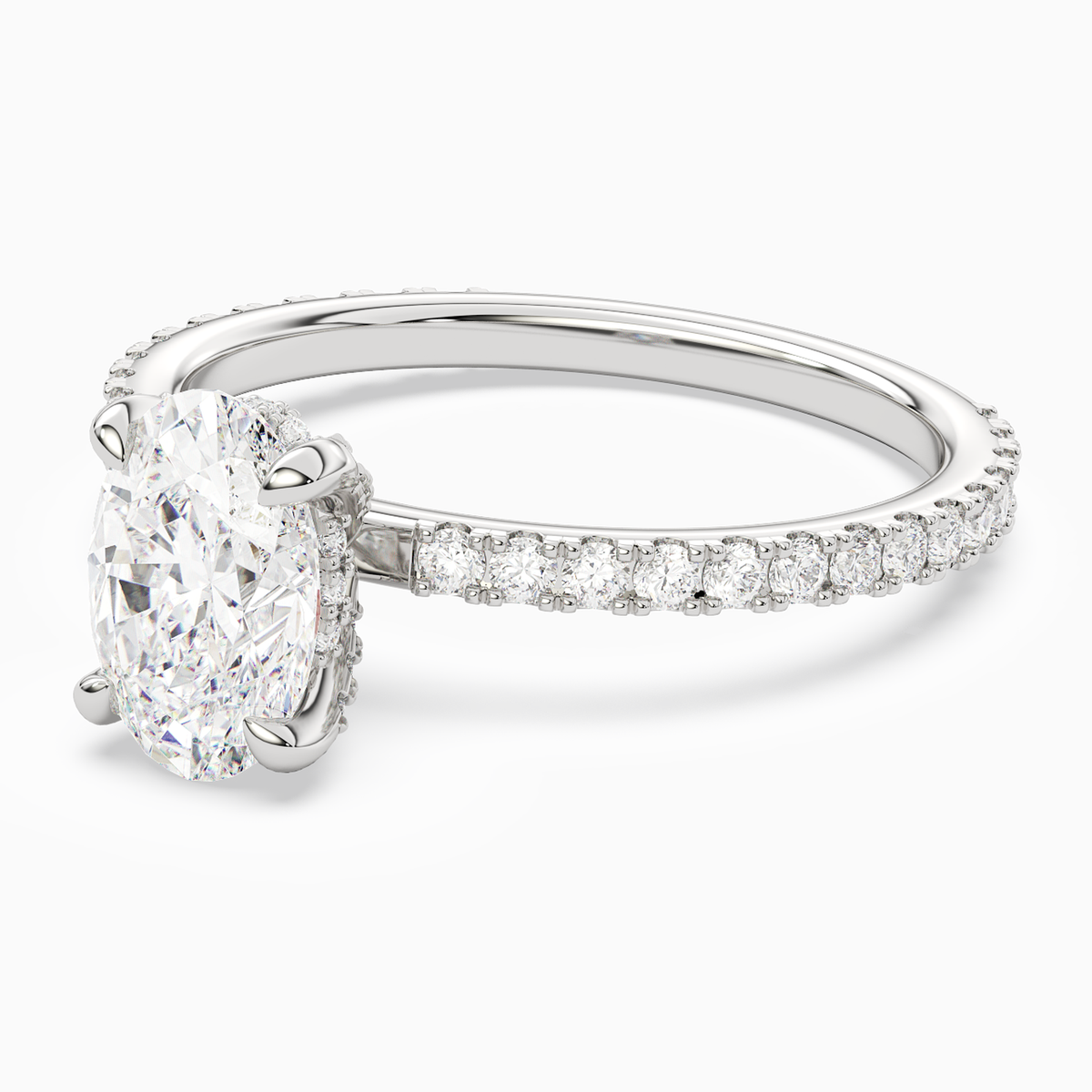 Oval Hidden Halo Accent Luxe Pavé in 14K White Gold top angle