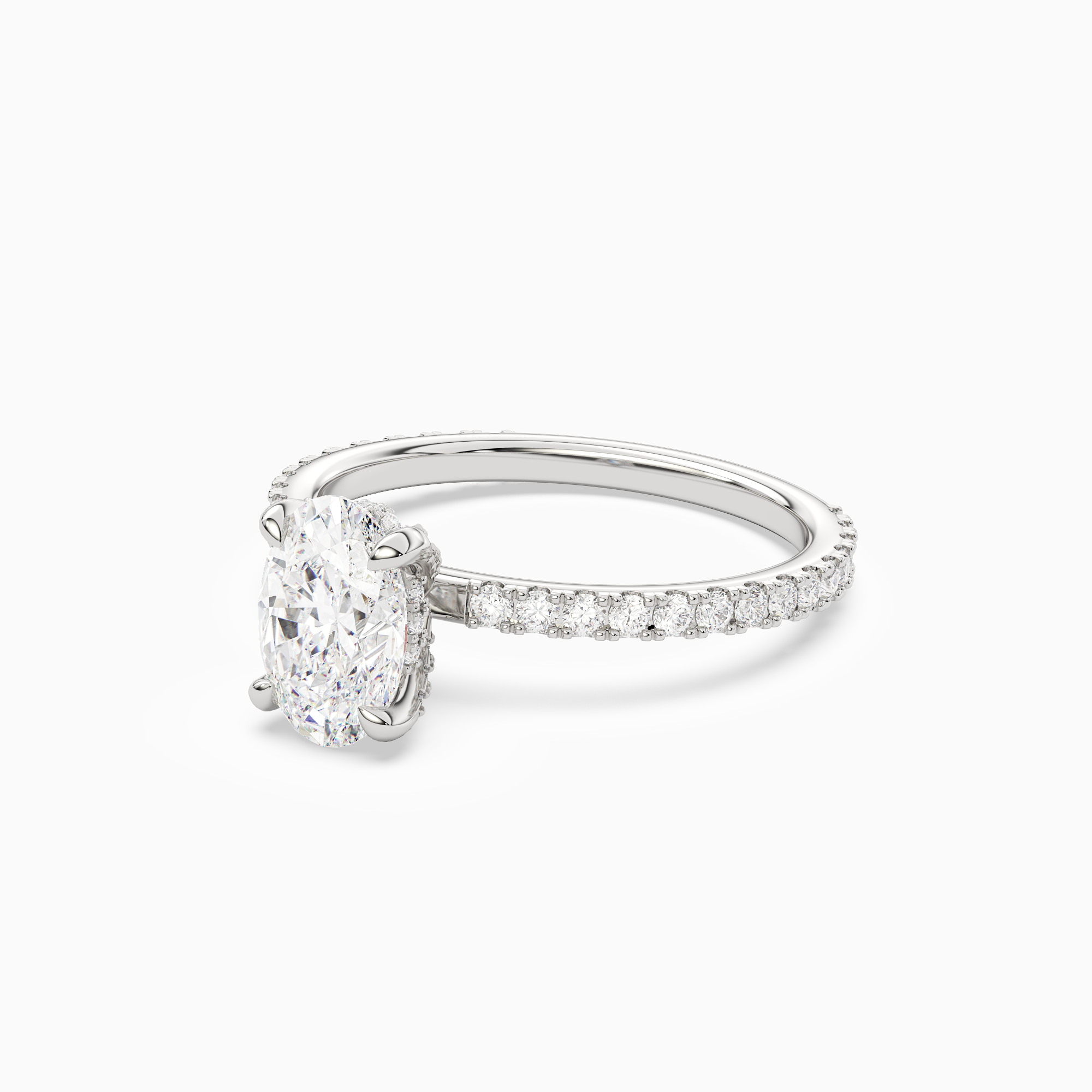 Oval Hidden Halo Accent Luxe Pavé in Platinum top angle