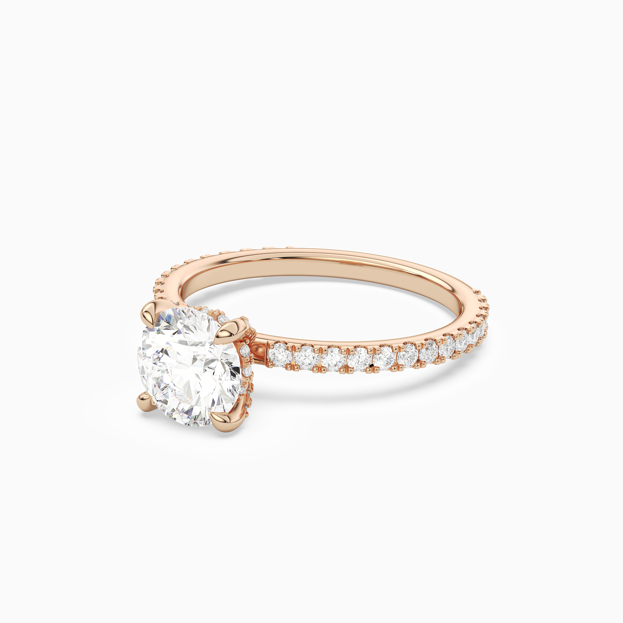 Round Hidden Halo Accent Luxe Pavé in 14K Rose Gold top angle
