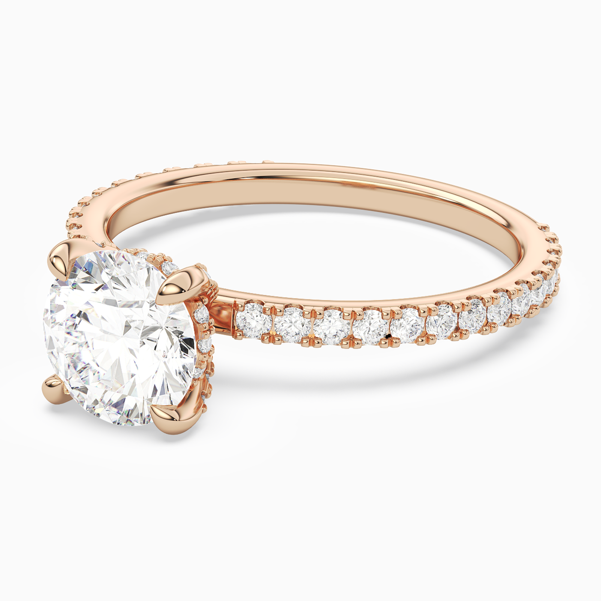 Round Hidden Halo Accent Luxe Pavé in 14K Rose Gold top angle