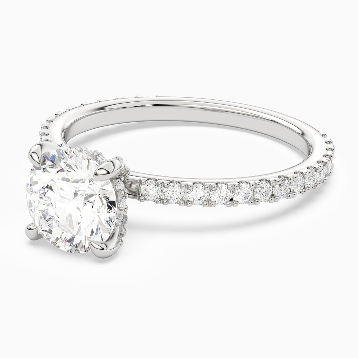 Round Hidden Halo Accent Luxe Pavé in 14K White Gold top angle