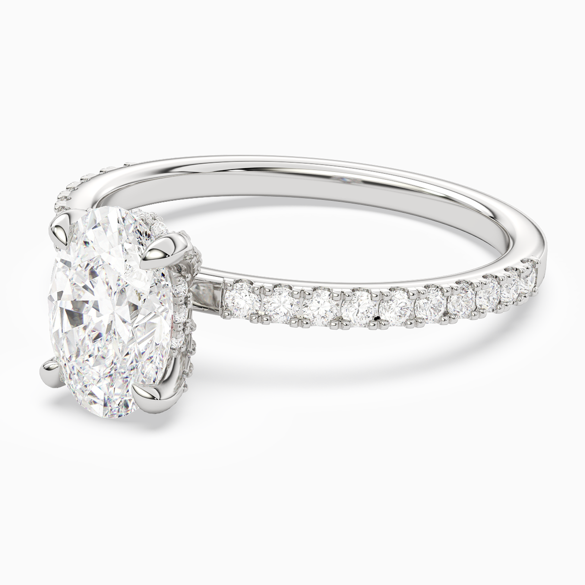 Oval Hidden Halo Accent Pavé in 14K White Gold top angle