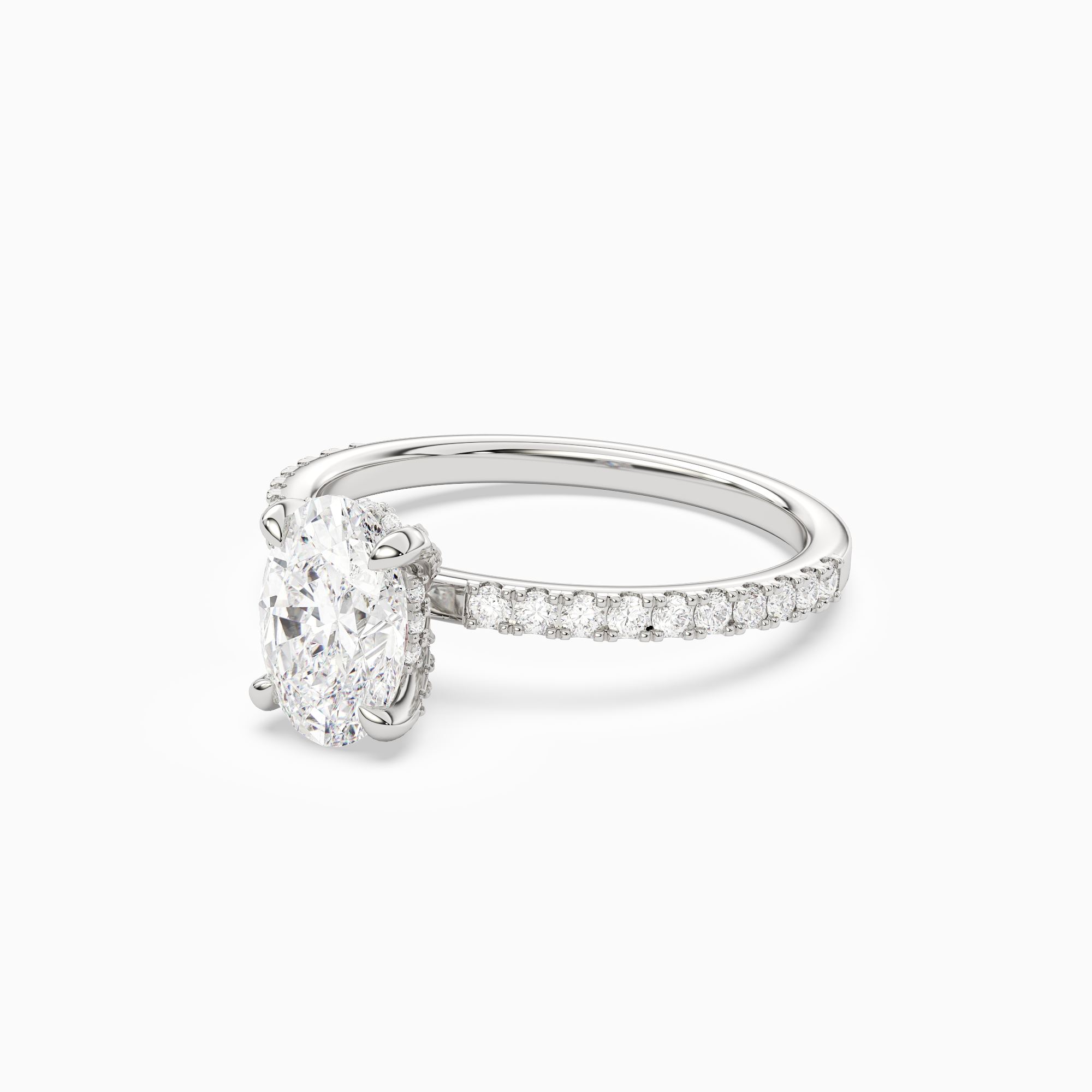 Oval Hidden Halo Accent Pavé in 18K White Gold top angle