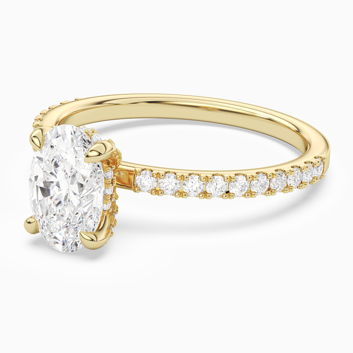 Oval Hidden Halo Accent Pavé in 18K Yellow Gold top angle