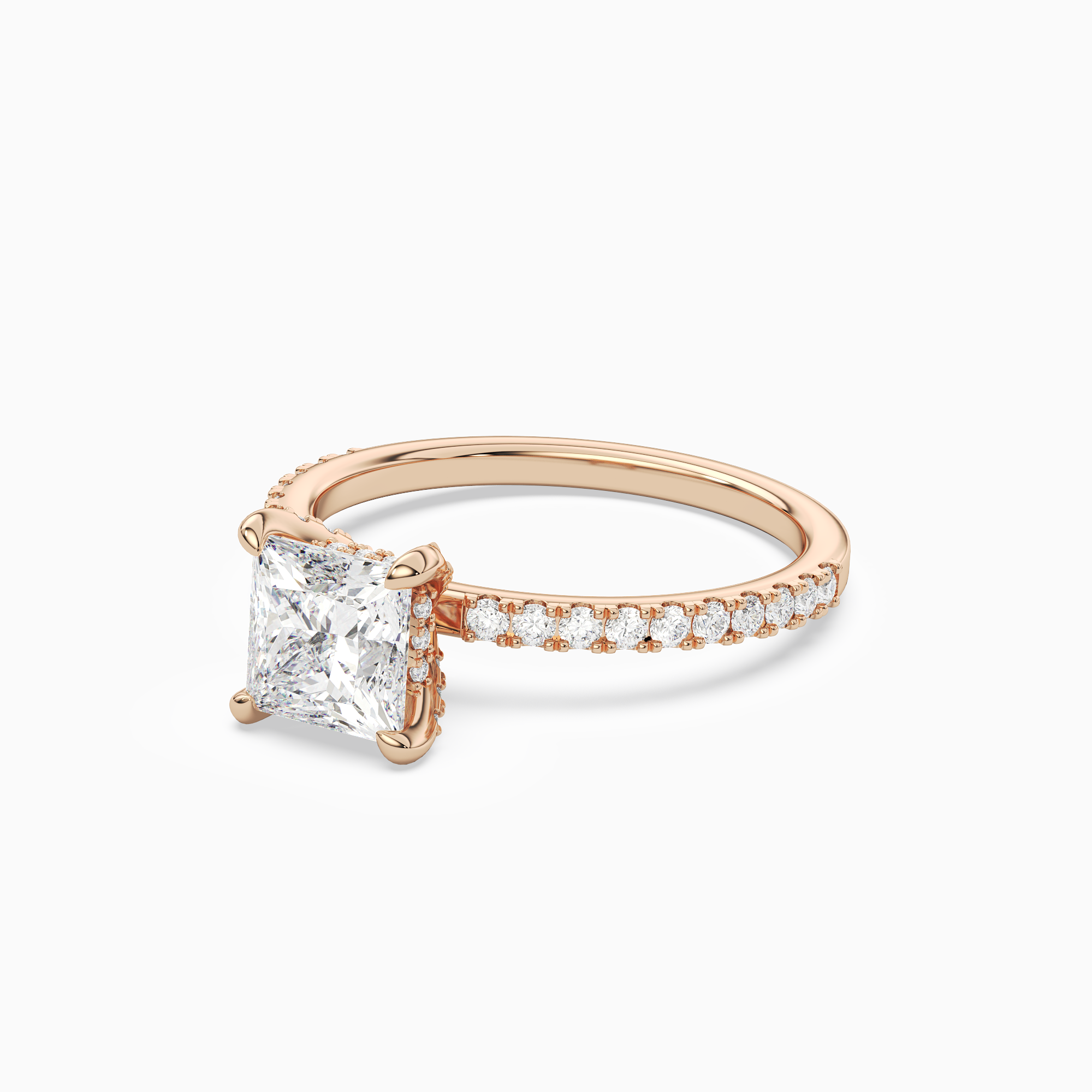 Princess Hidden Halo Accent Pavé in 14K Rose Gold top angle