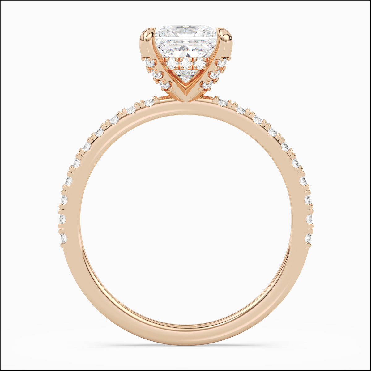 Princess Hidden Halo Accent Pavé in 14K Rose Gold top angle