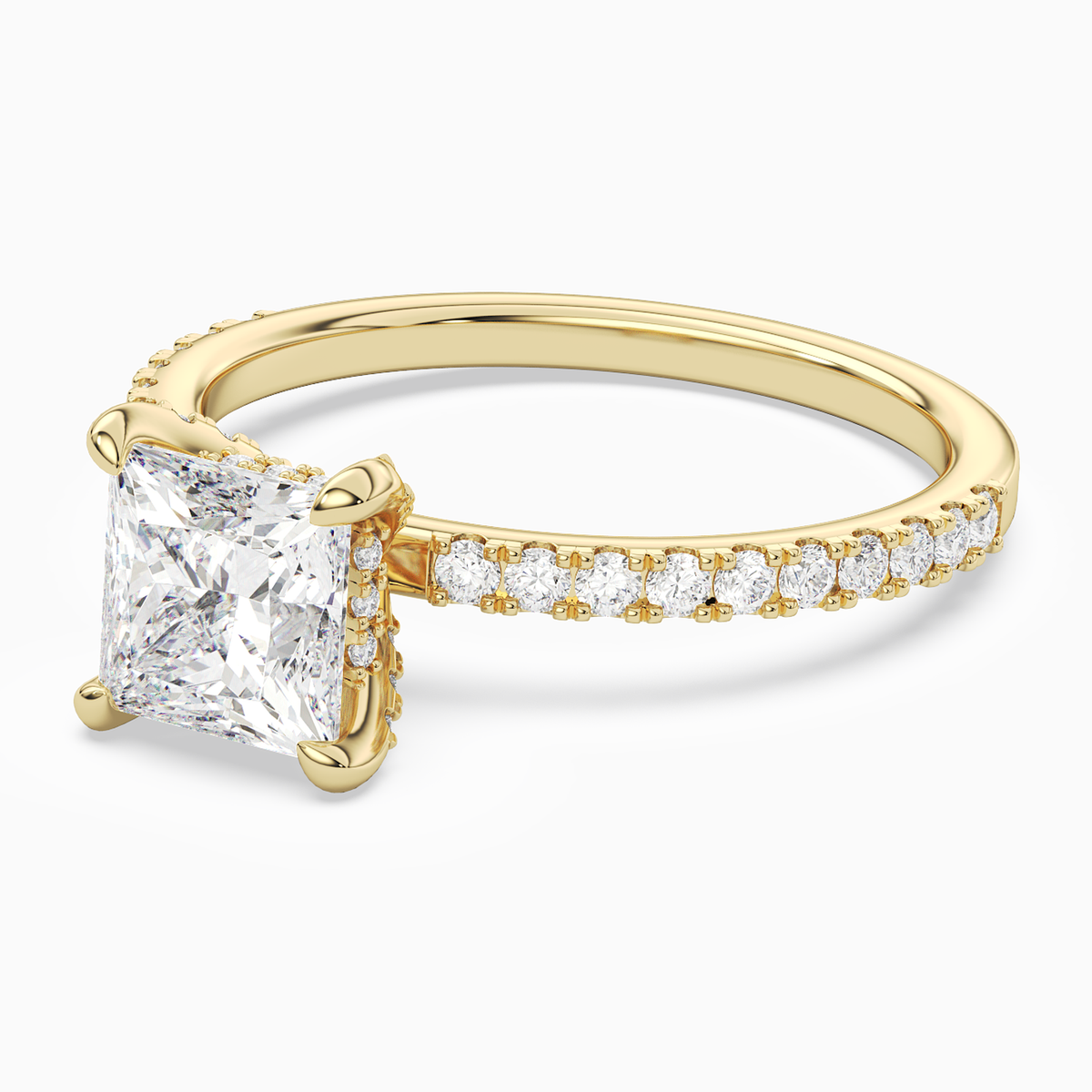 Princess Hidden Halo Accent Pavé in 14K Yellow Gold top angle